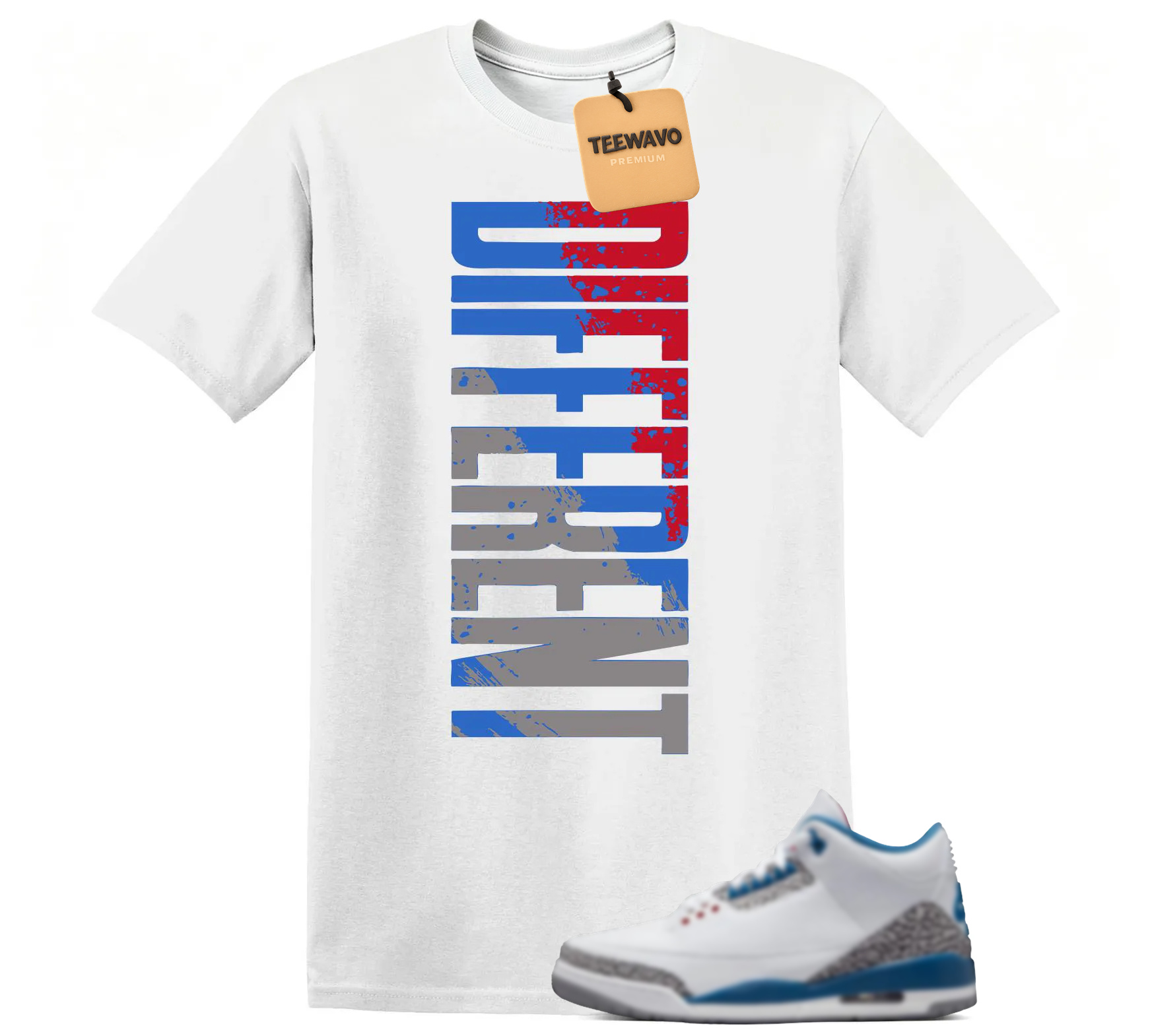 Different Shirt To Match Retro 3 True Blue, Retro 3 White/Varsity Red-True Blue Matching Shirt