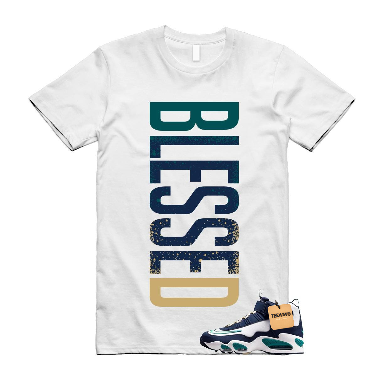American Retro Layered Teal Navy Gold Speckle Vertical Letter T-Shirt