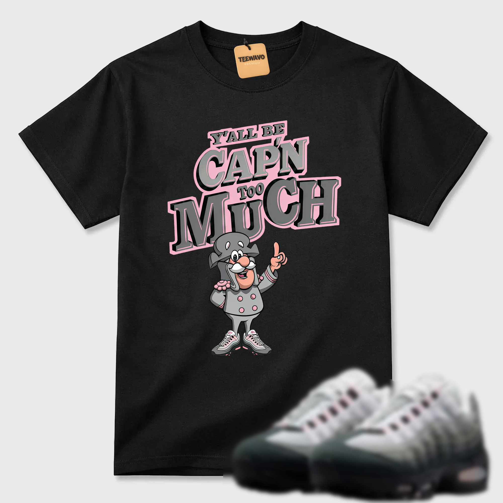 Air Max 95 Pink Foam Black White OG Big Bubble T Shirt Match Cap Too Much