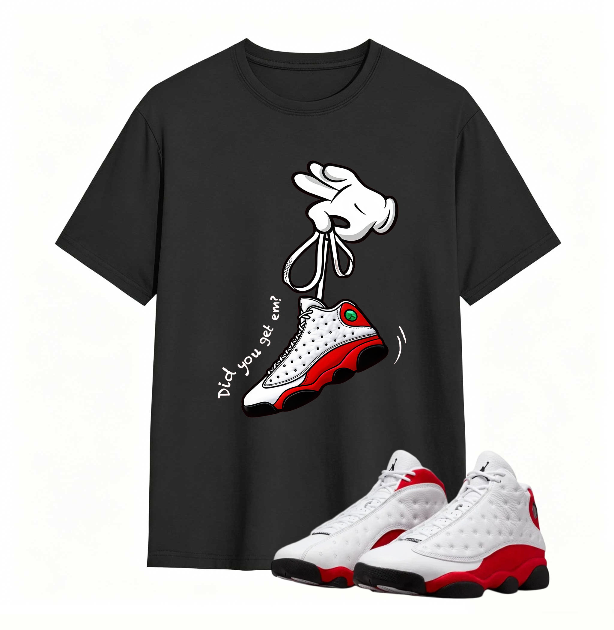 Cartoon Hands Sneaker Tees - Air Jordan 13 University Red