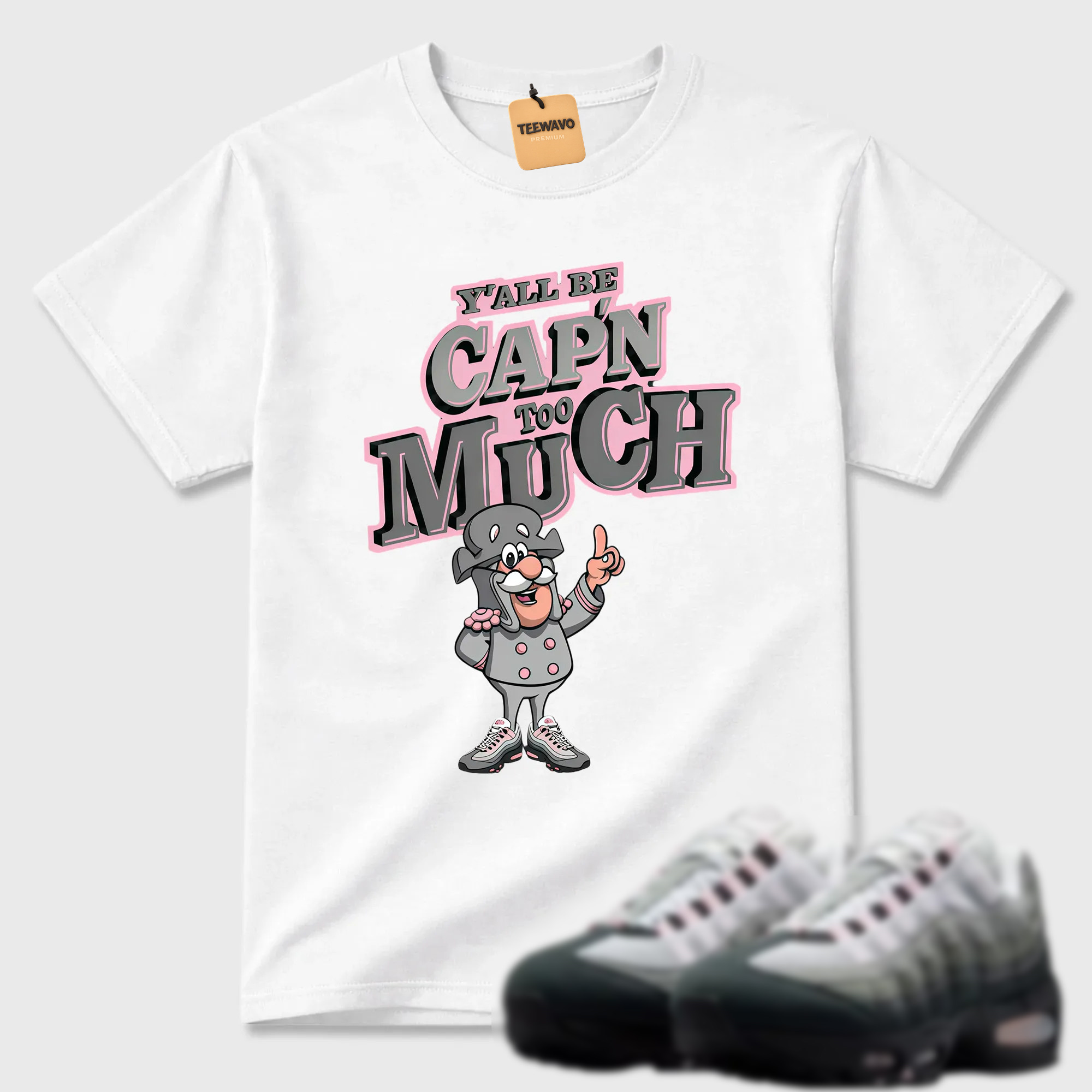 Air Max 95 Pink Foam Black White OG Big Bubble T Shirt Match Cap Too Much