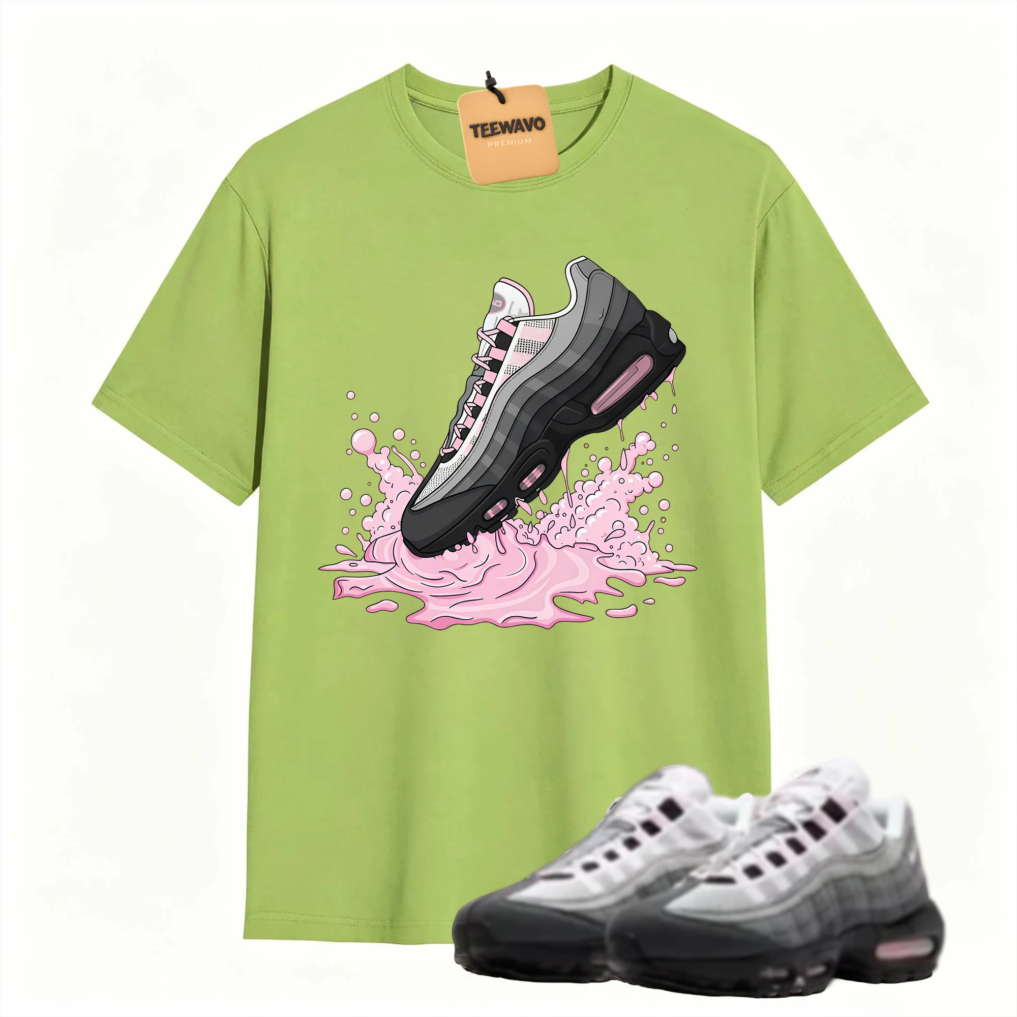 Air Max 95 Pink Foam Black White OG Big Bubble T Shirt Match Dripping Shoe