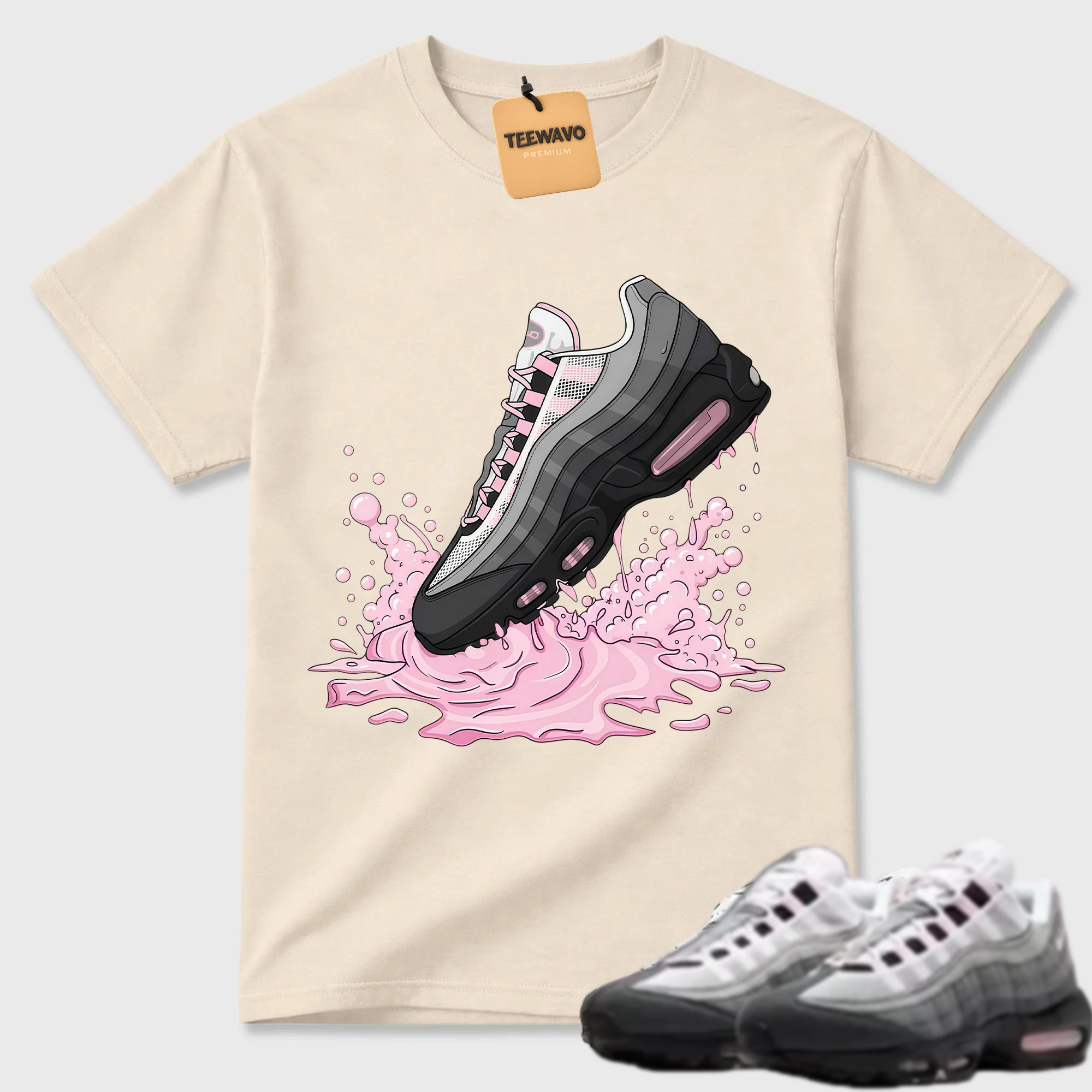Air Max 95 Pink Foam Black White OG Big Bubble T Shirt Match Dripping Shoe