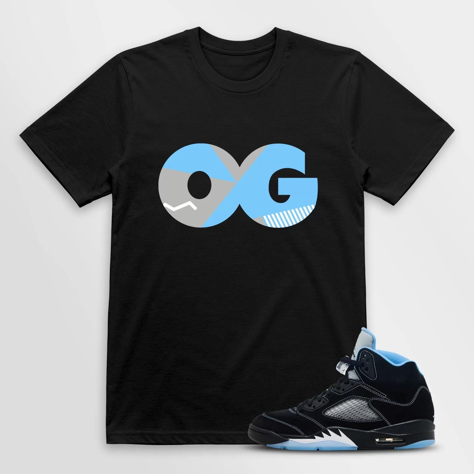 Original Shirt to Match AJ 5 Black University Blue White Unc 2026 OG Sneaker, AJ 5 Black University Blue White Match Tee