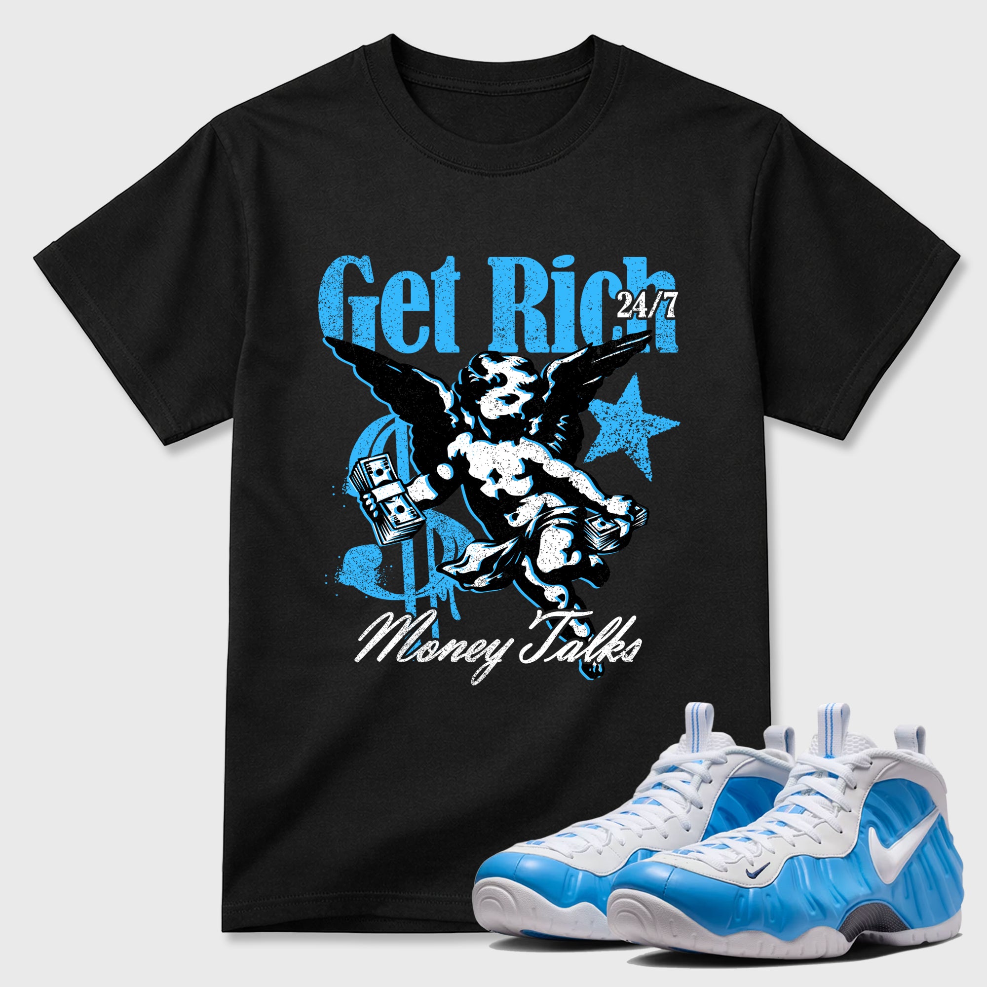 Get Rich Sneaker Tees - Air Foamposite Pro University Blue