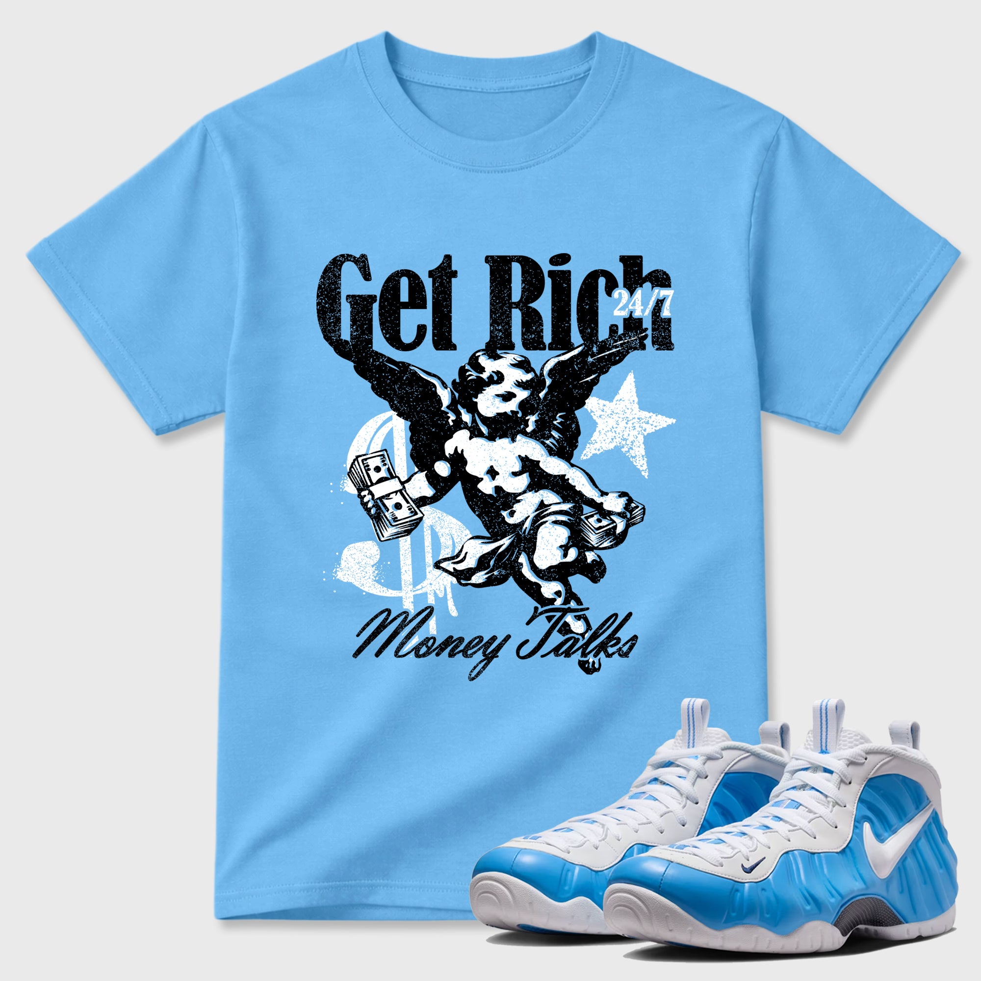 Get Rich Sneaker Tees - Air Foamposite Pro University Blue