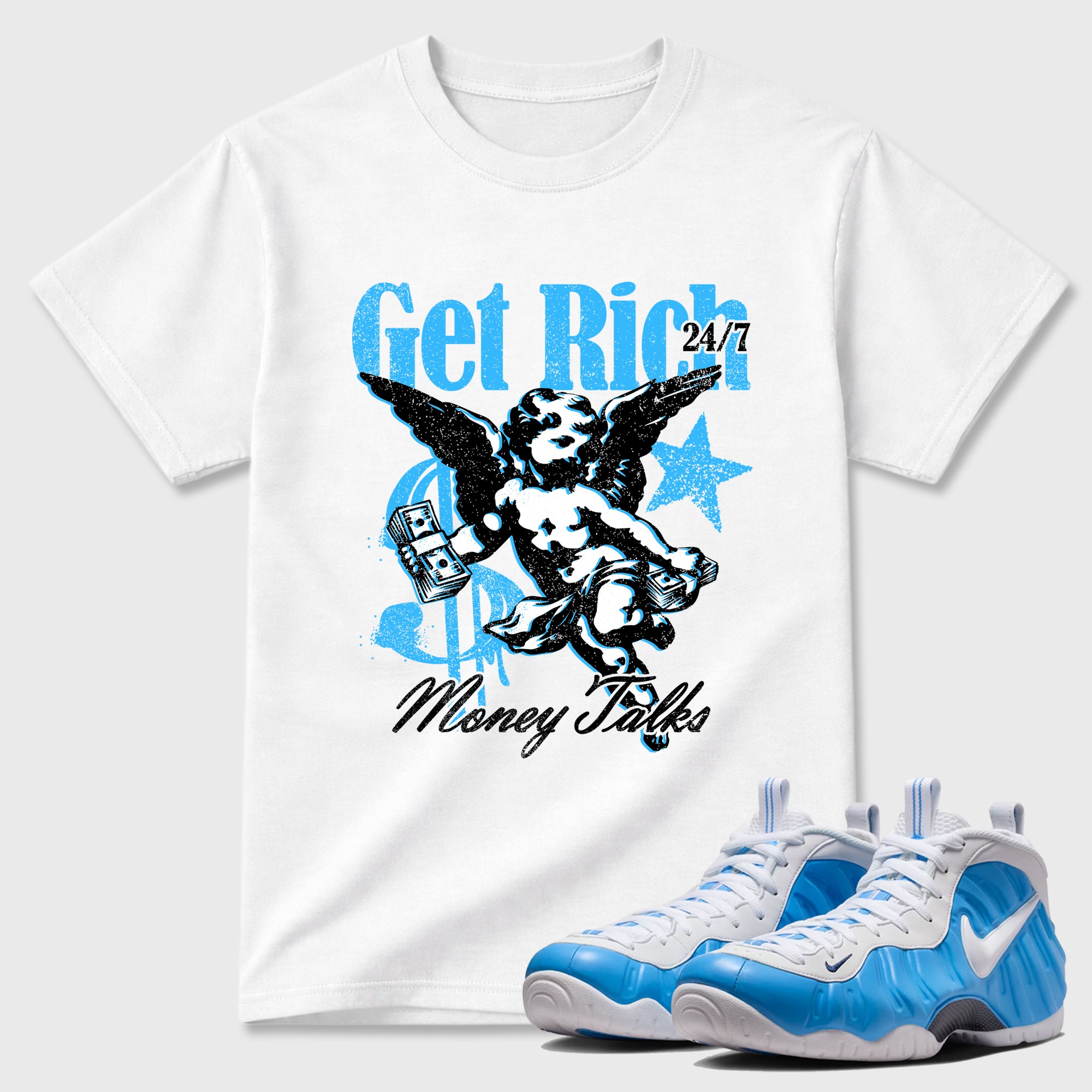 Get Rich Sneaker Tees - Air Foamposite Pro University Blue