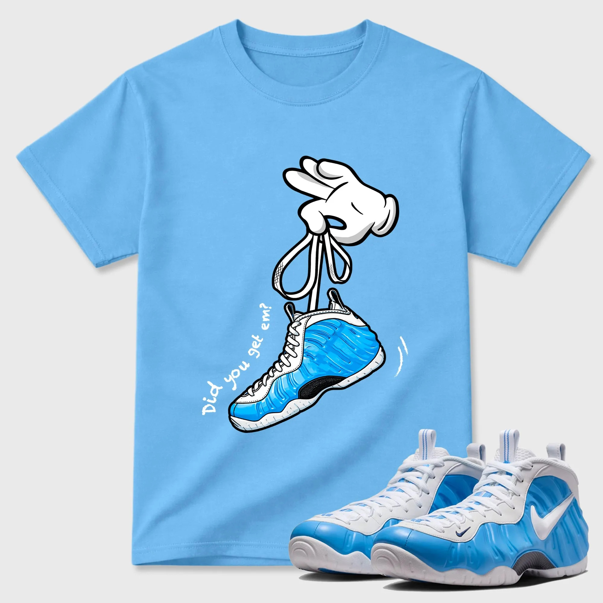 Cartoon Hands Sneaker Tees - Air Foamposite Pro University Blue