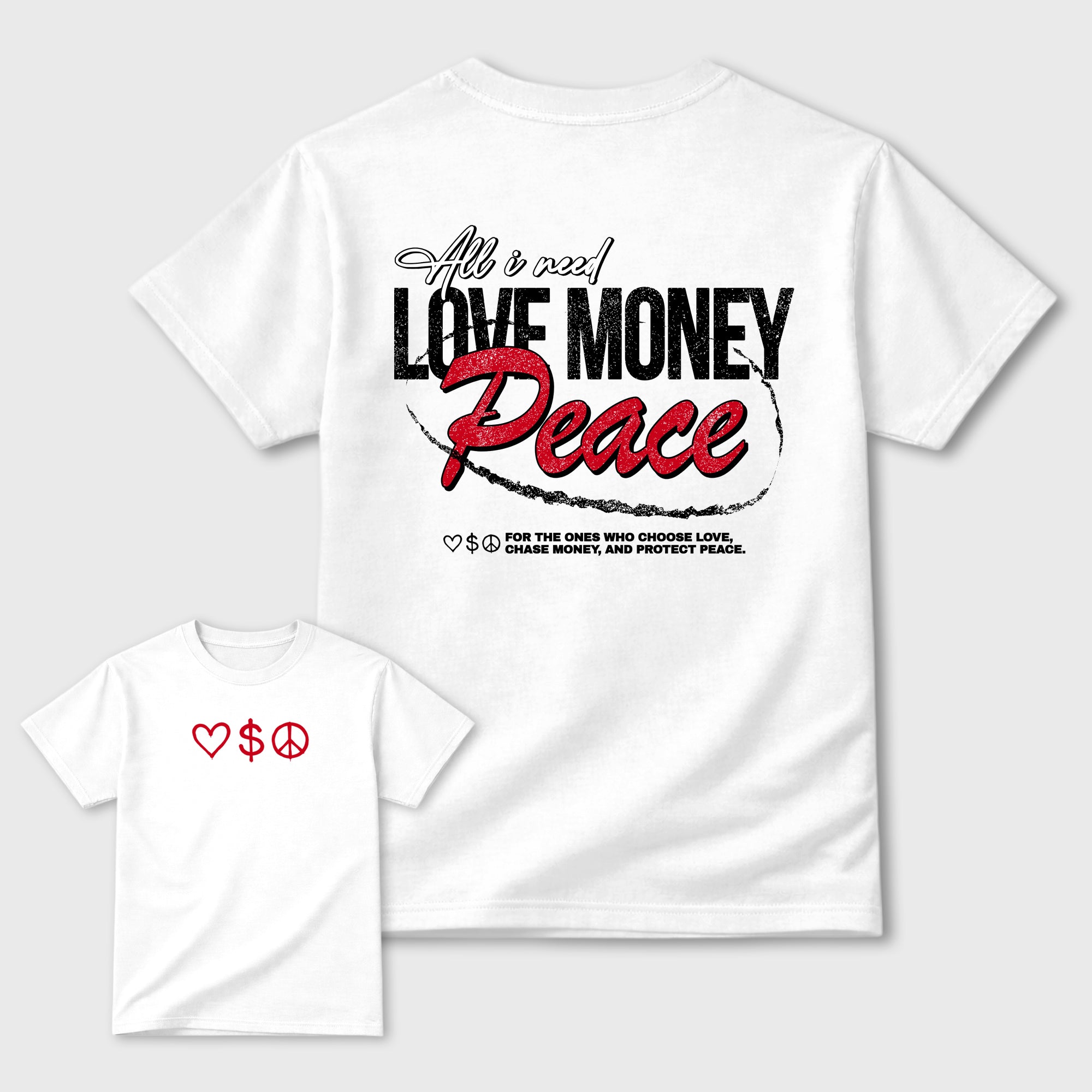 Love Money Peace Sneaker Tees - Air Jordan 13 University Red