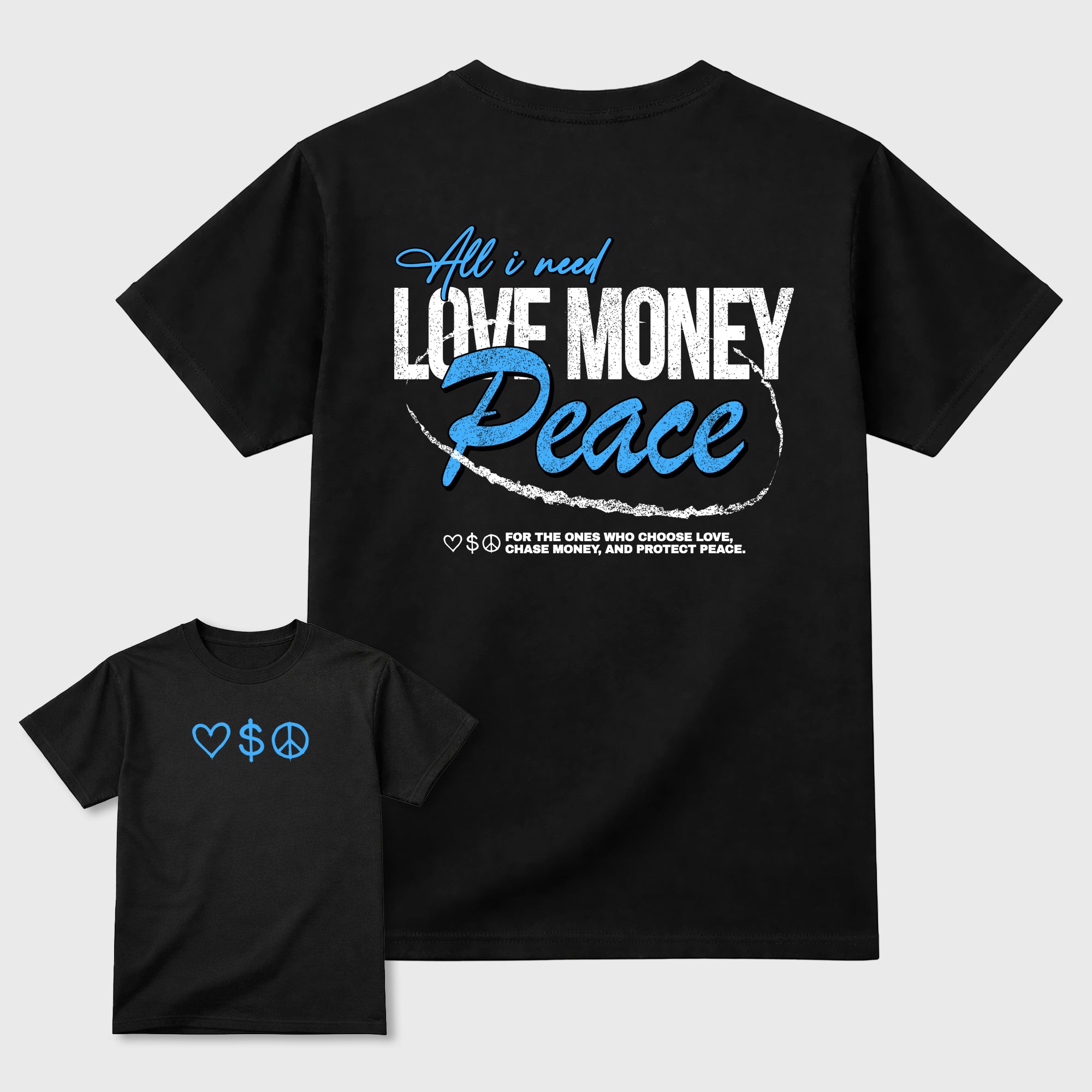 Love Money Peace Sneaker Tees - Air Jordan 14 University Blue