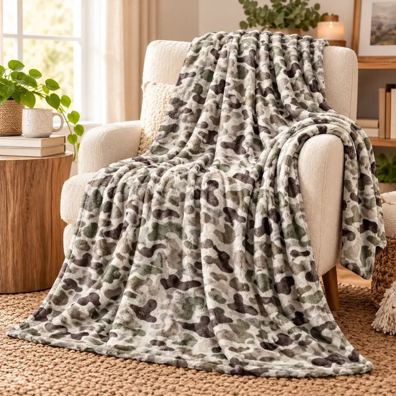 Army Green, Field Theme, Tactical Look, Flannel Softness, Cooling Print, Outdoor Indoor Use for Couch Bed Office Dorm