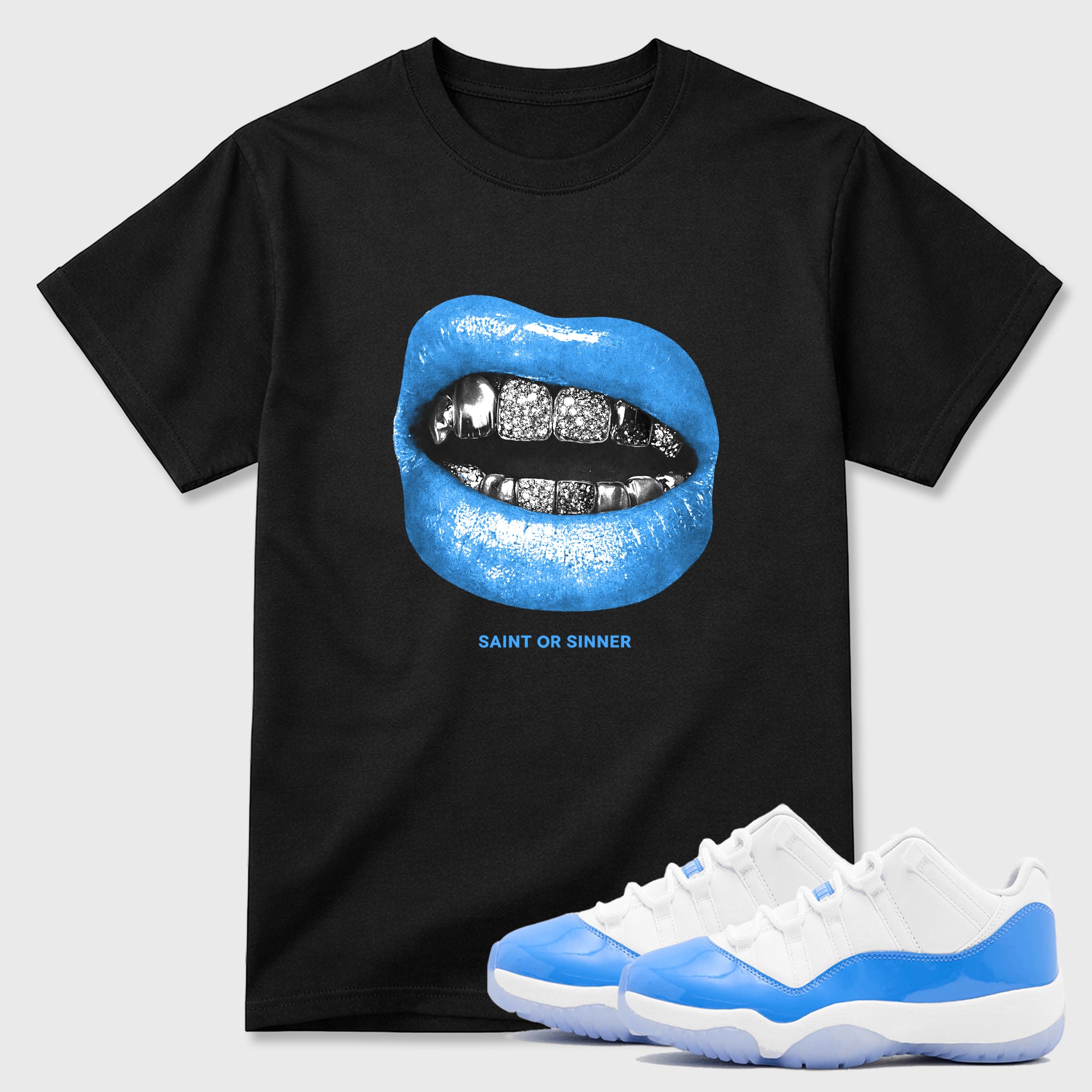 Saint Or Sinner Sneaker Tees - Air Jordan 11 University Blue