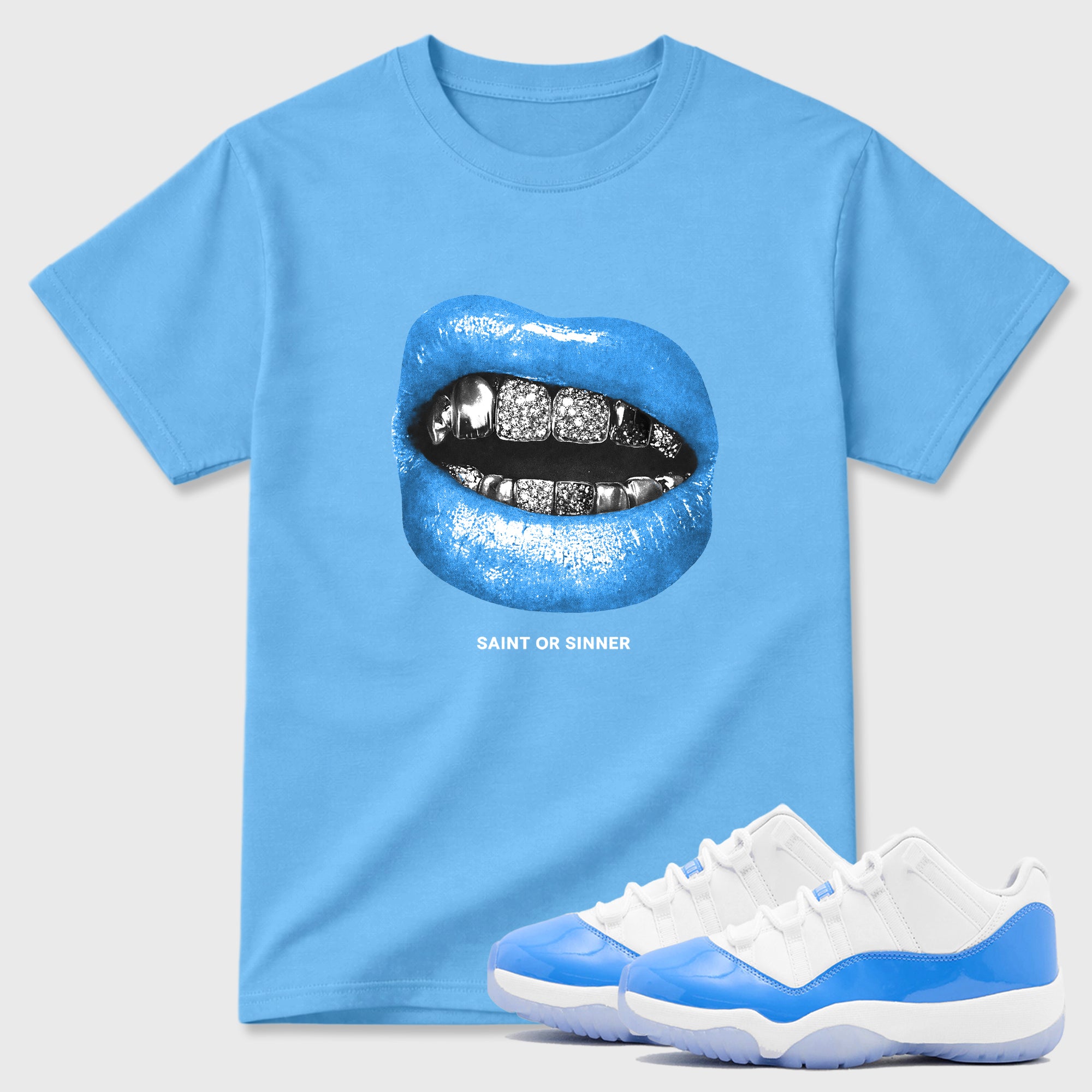 Saint Or Sinner Sneaker Tees - Air Jordan 11 University Blue