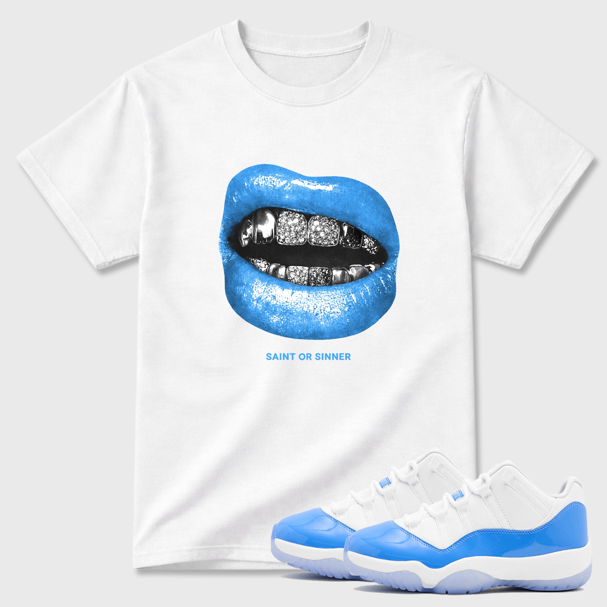 Saint Or Sinner Sneaker Tees - Air Jordan 11 University Blue