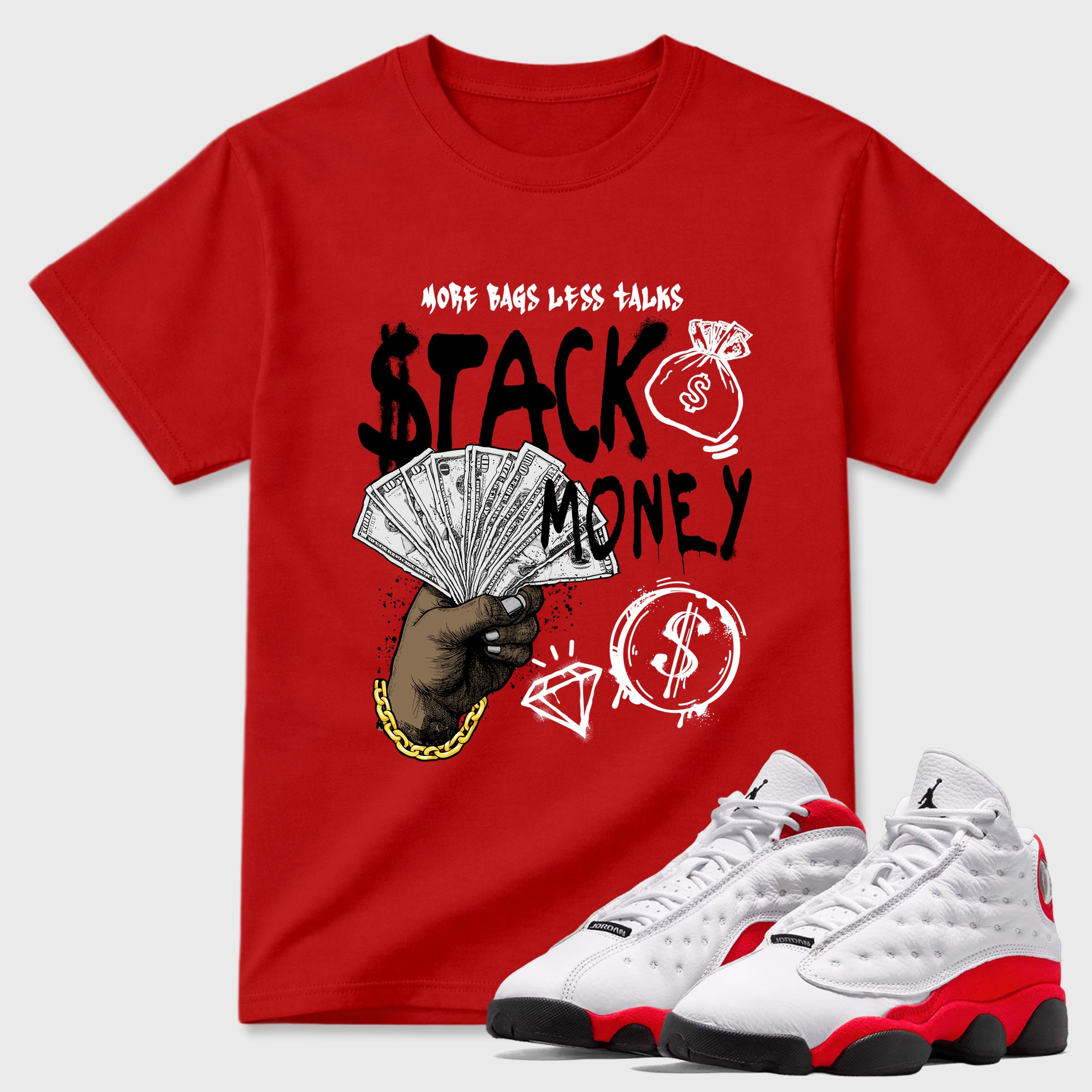 Stack Money Sneaker Tees - Air Jordan 13 University Red