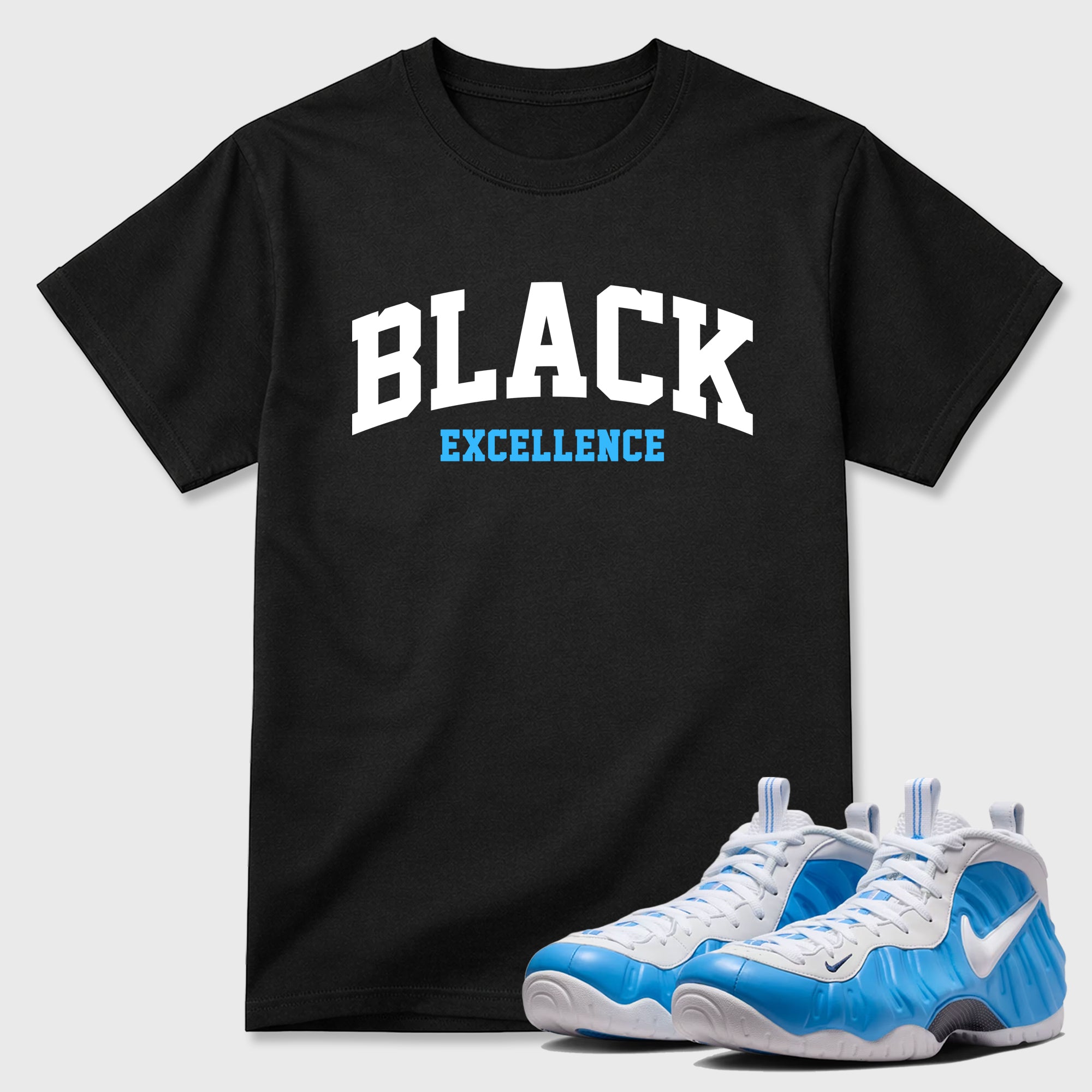 Varsity Black Excellence Sneaker Tees - Air Foamposite Pro University Blue
