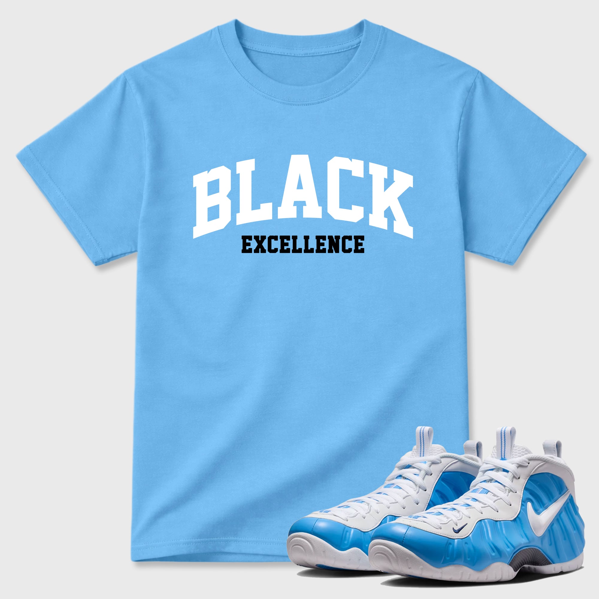 Varsity Black Excellence Sneaker Tees - Air Foamposite Pro University Blue