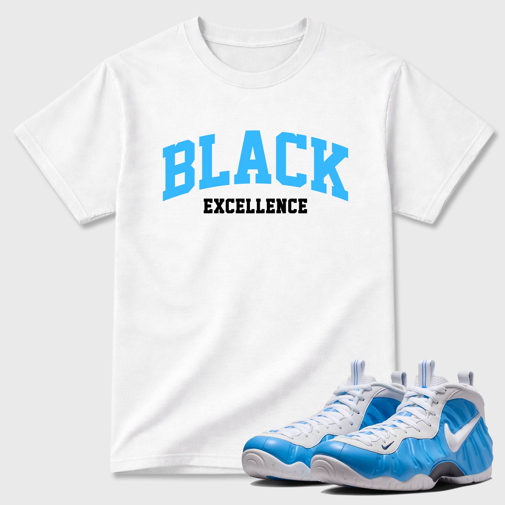 Varsity Black Excellence Sneaker Tees - Air Foamposite Pro University Blue