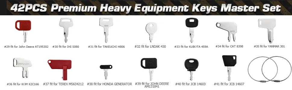 Heavy equipment keys compatible with Komatsu Kubota Yanmar Daewoo Takeuchi