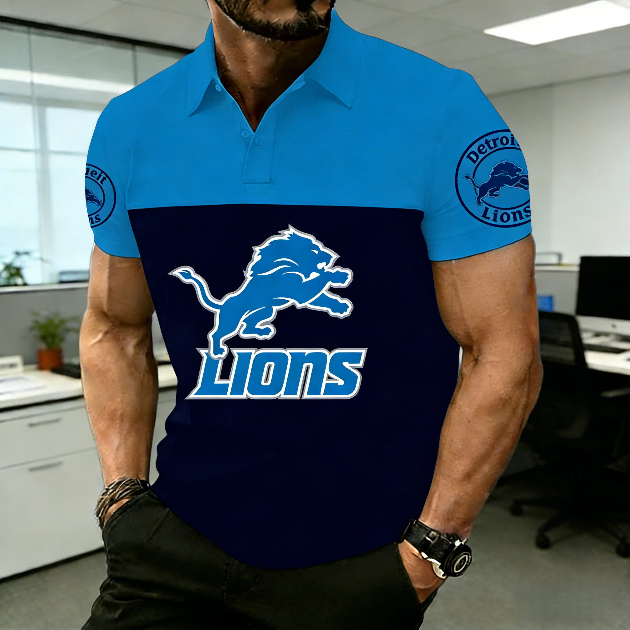 NFL Detroit Lions Premium Polo Shirt – Raglan Sleeve Team Fan Apparel