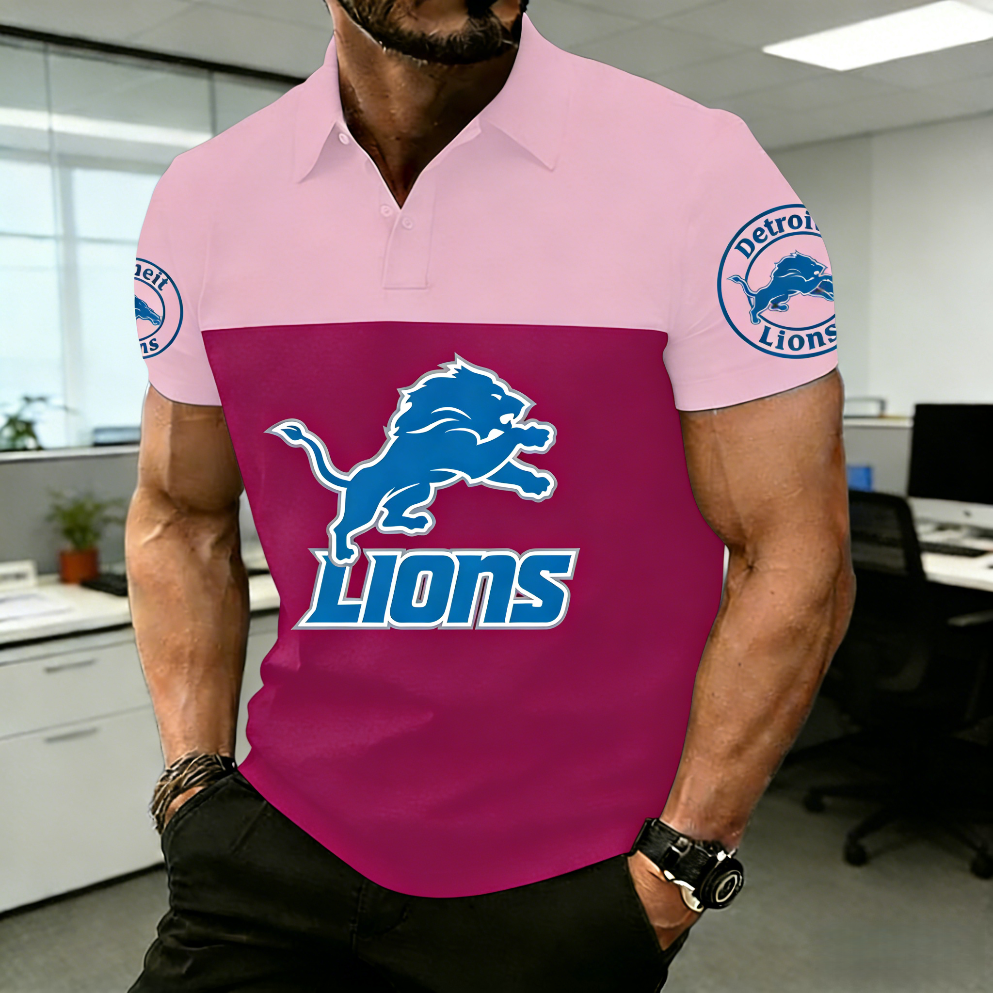 NFL Detroit Lions Premium Polo Shirt – Raglan Sleeve Team Fan Apparel