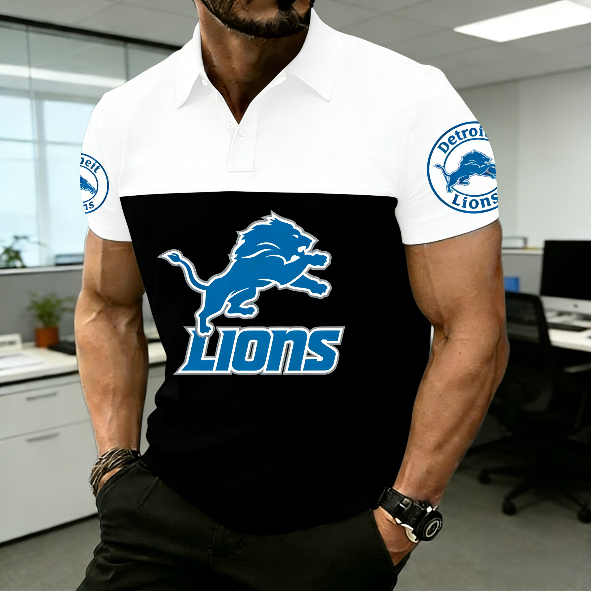 NFL Detroit Lions Premium Polo Shirt – Raglan Sleeve Team Fan Apparel