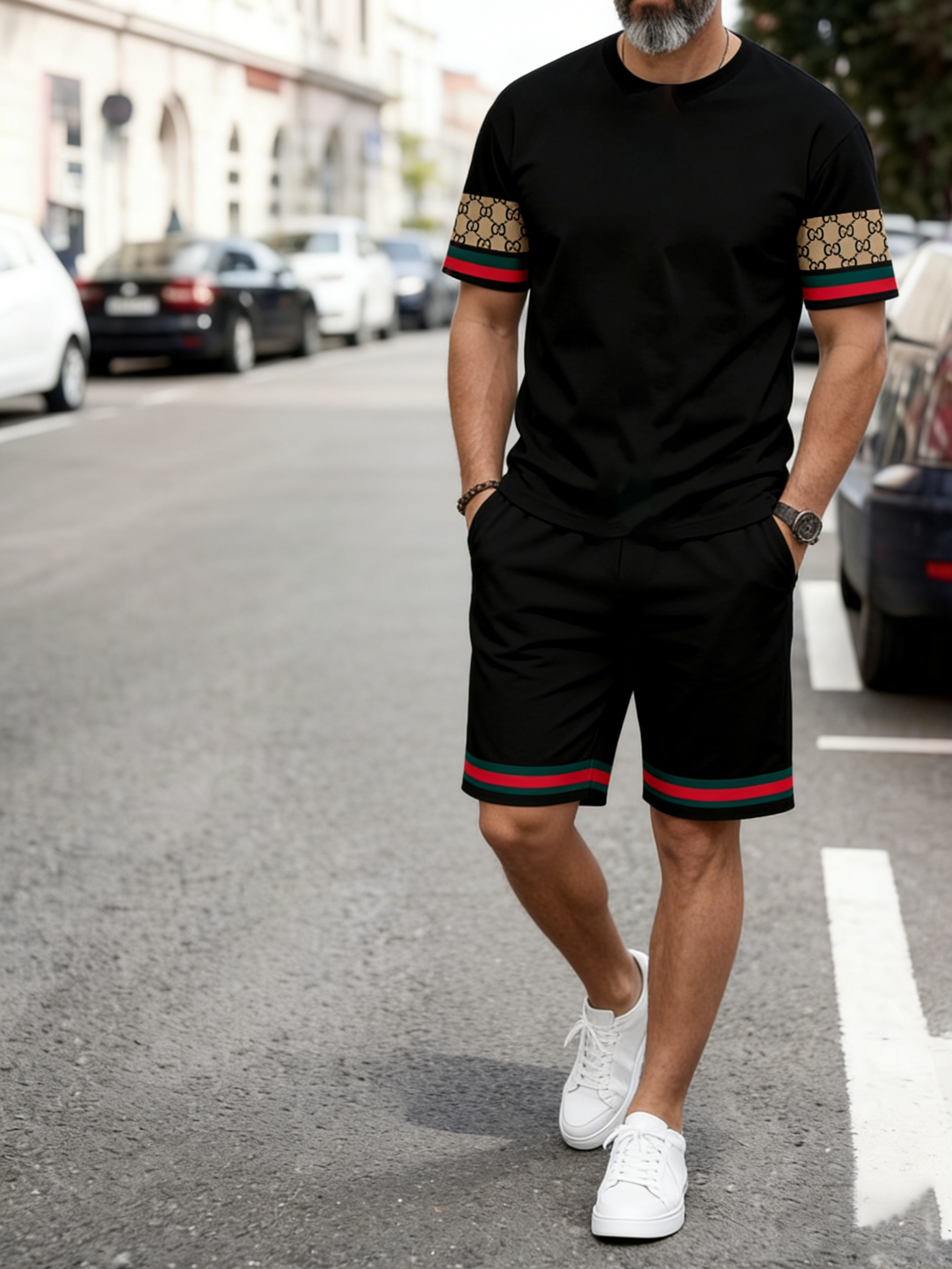 Men's Colorblock Summer Round Neck Set