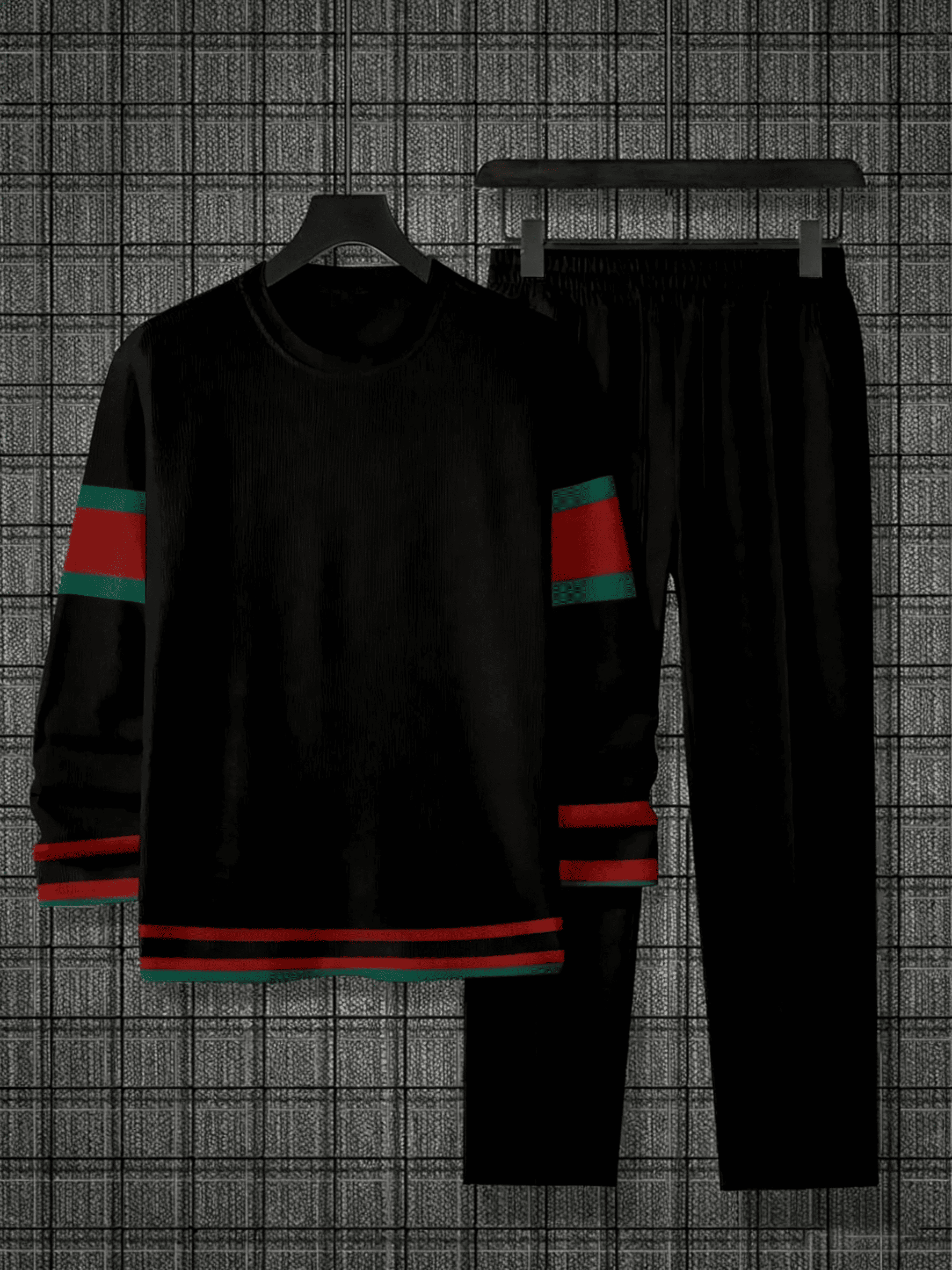 Men's Simple Colorblock Round Neck Casual Sports Set 0189