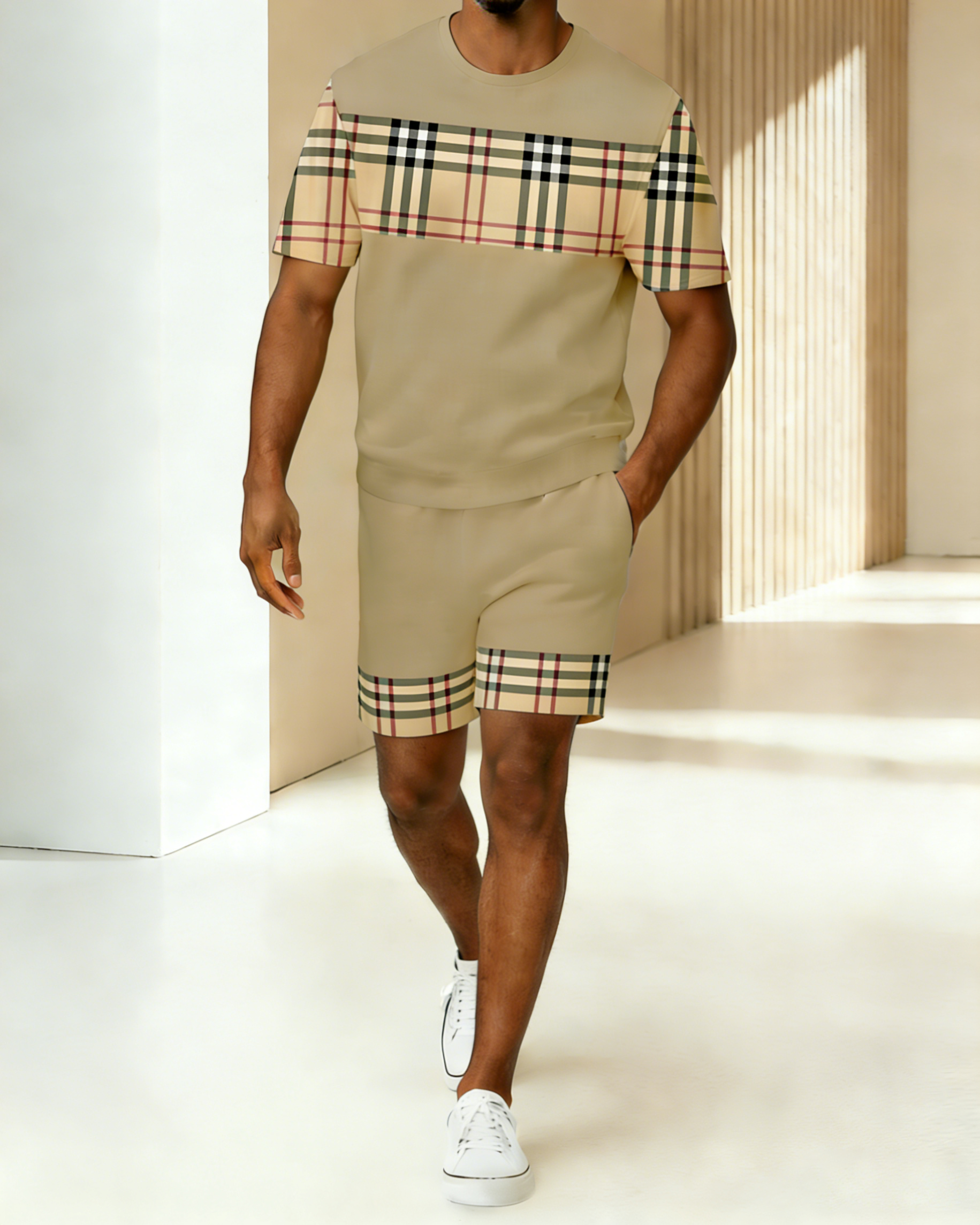 Men's Colorblock Summer Round Neck Set