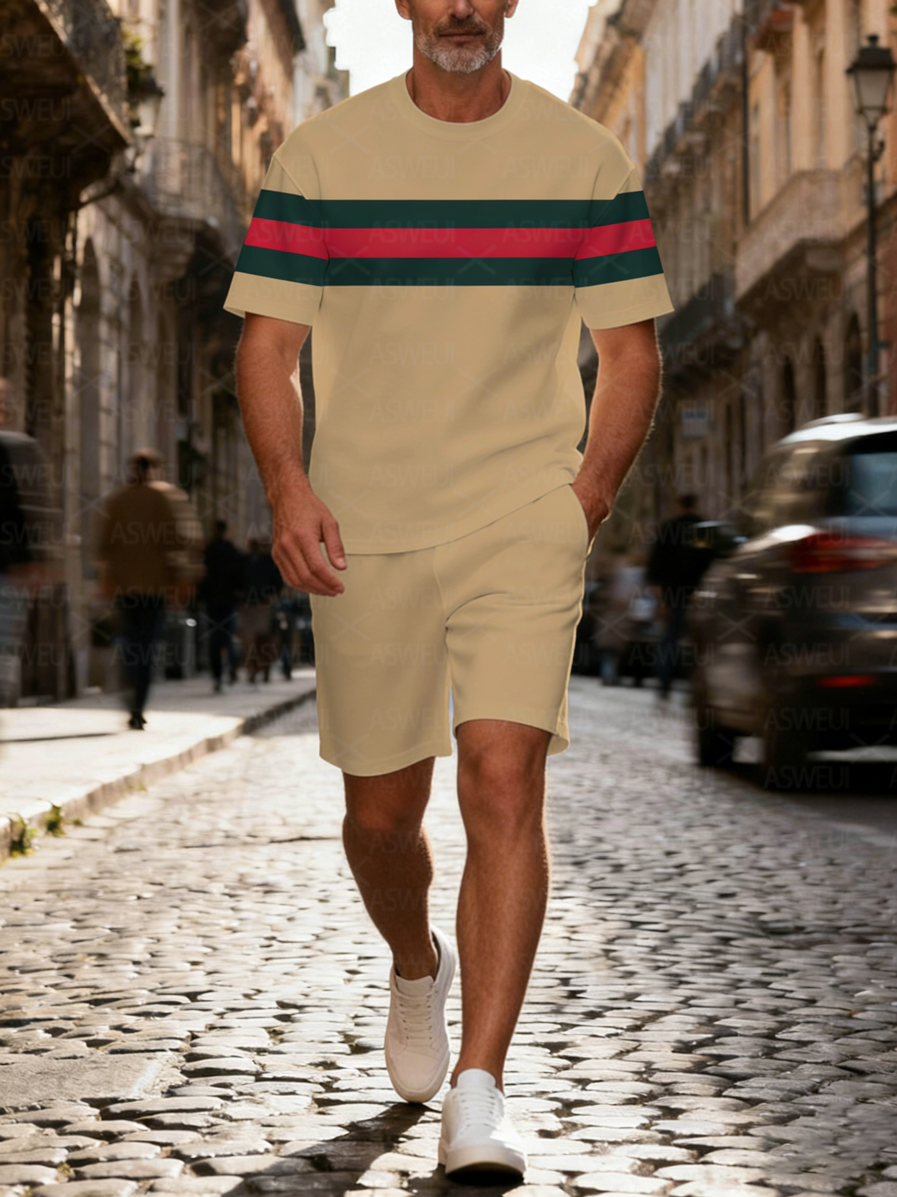 Men's Colorblock Summer Round Neck Set