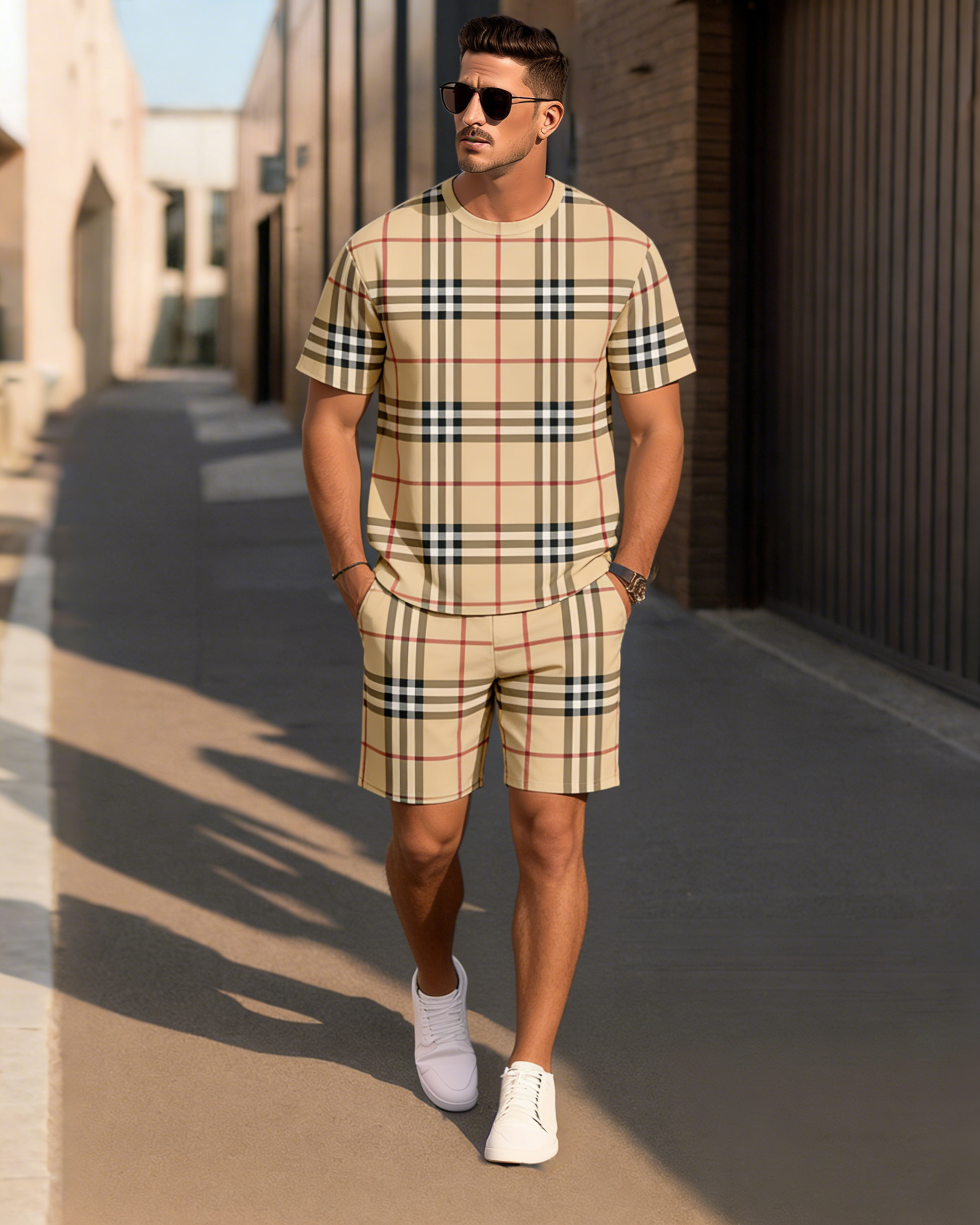 Men's Colorblock Summer Round Neck Set