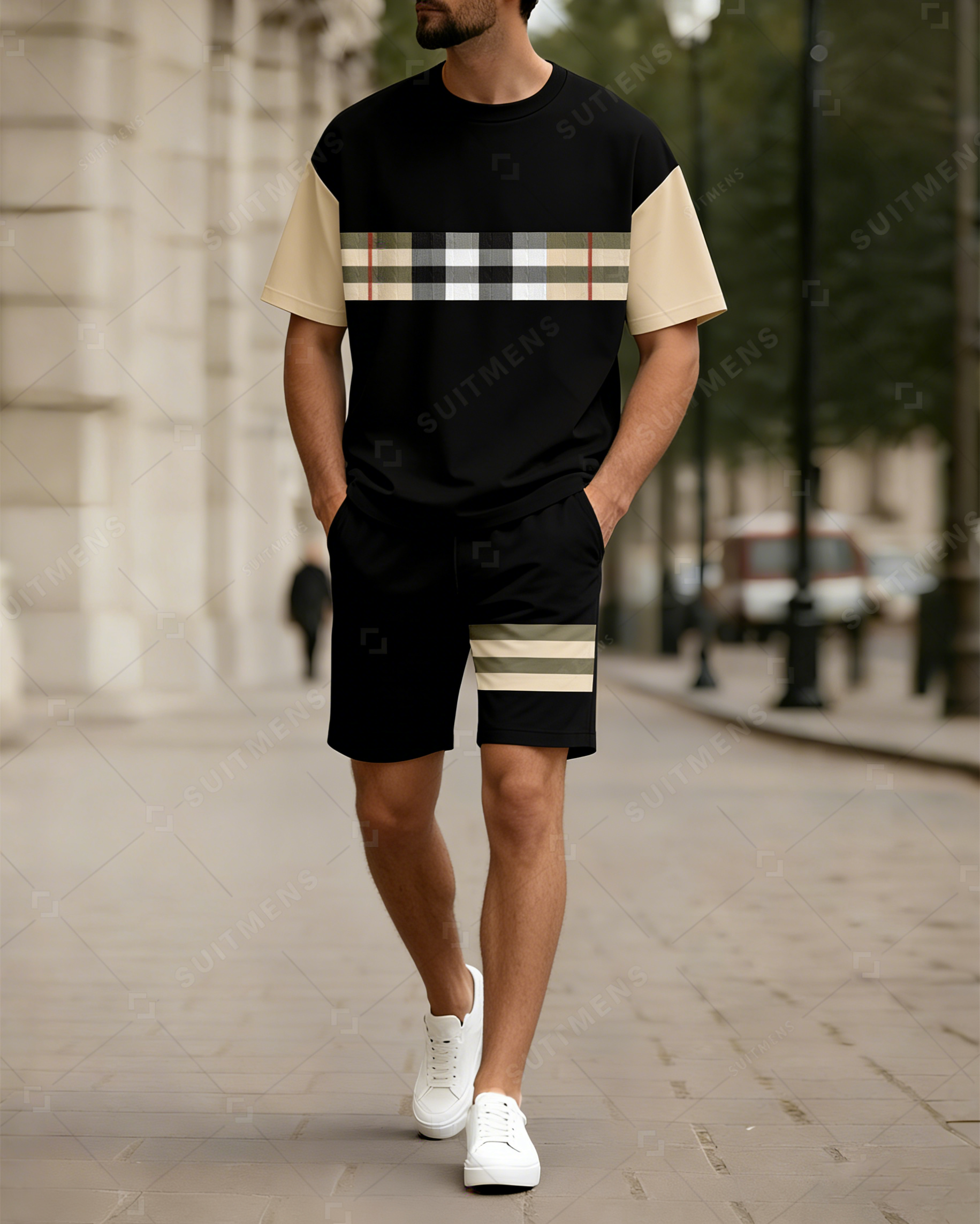 Men's Colorblock Summer Round Neck Set