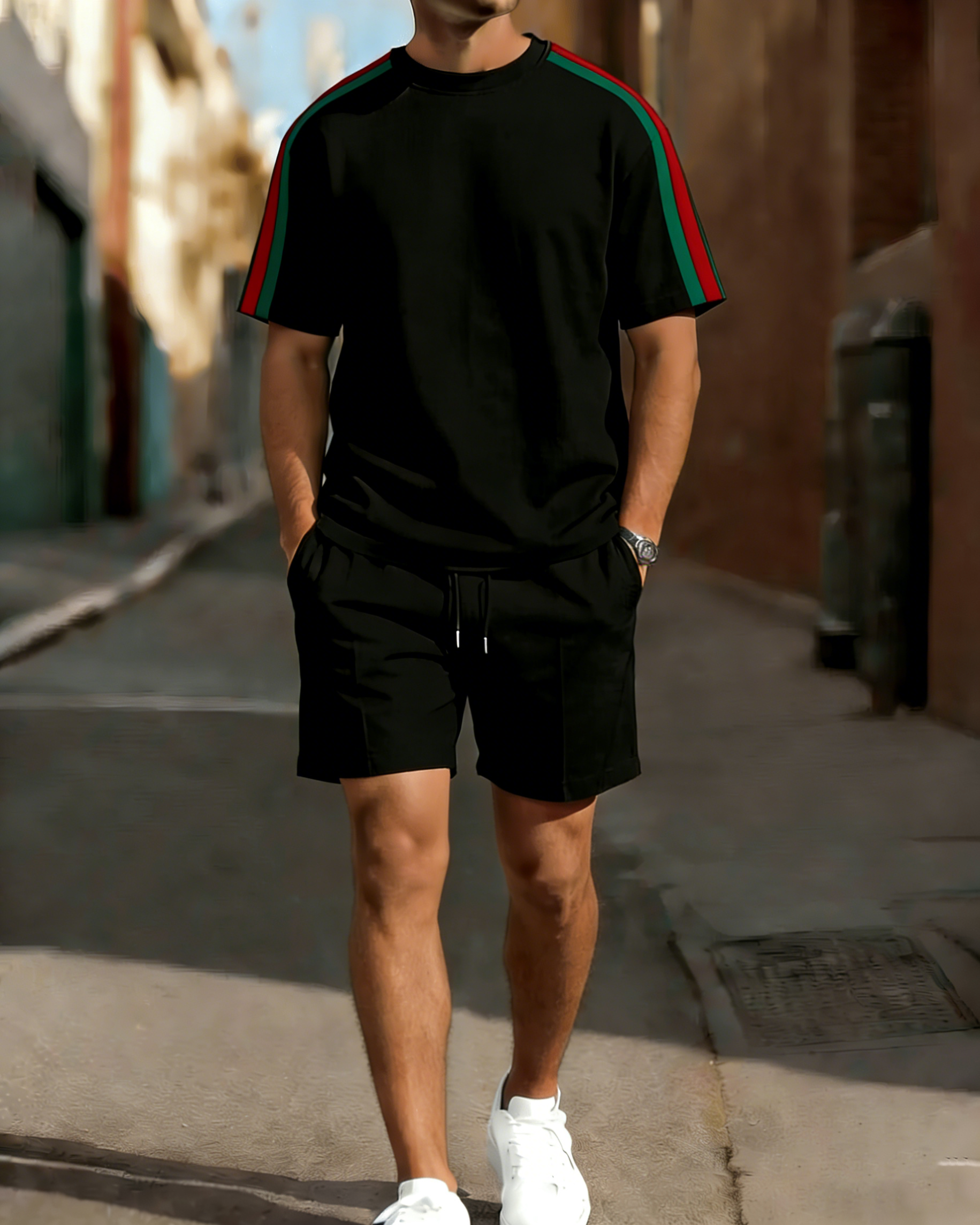 Men's Colorblock Summer Round Neck Set