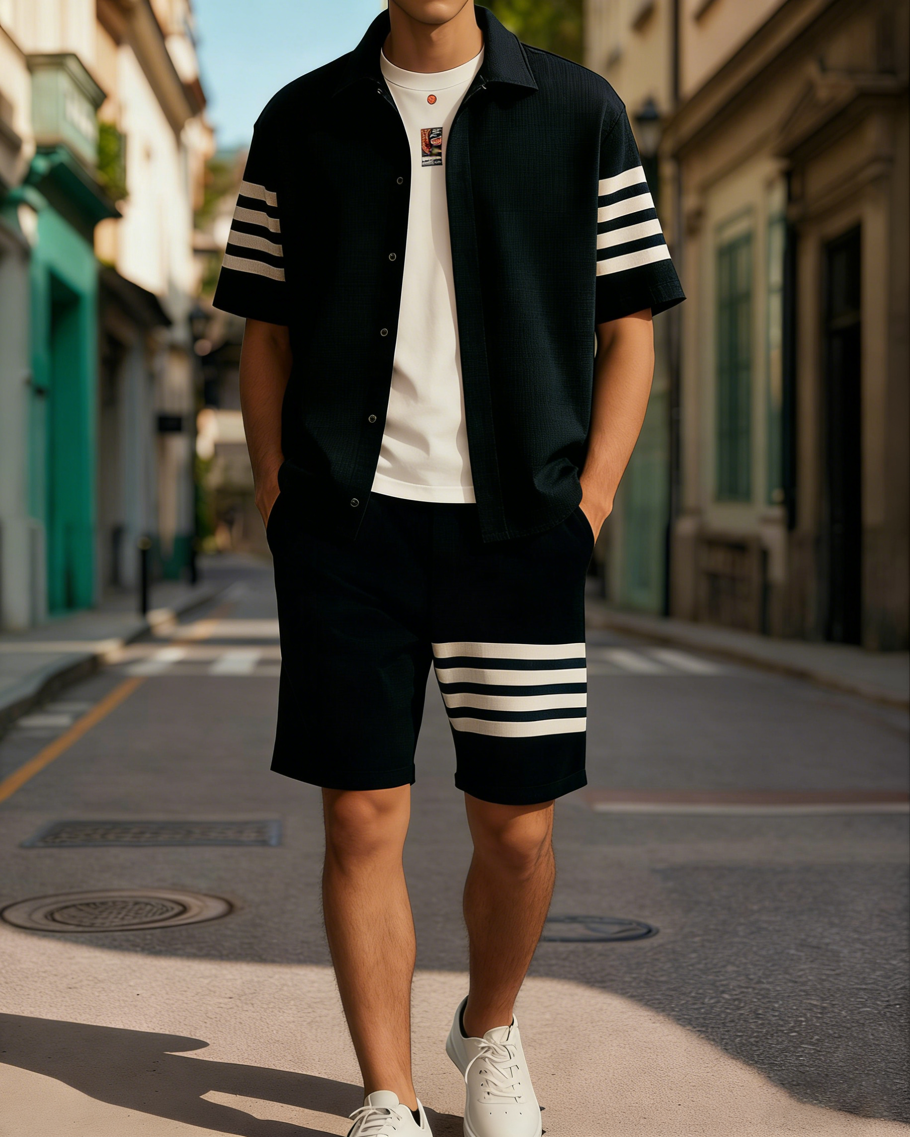 Men's Colorblock Summer Round Neck Set