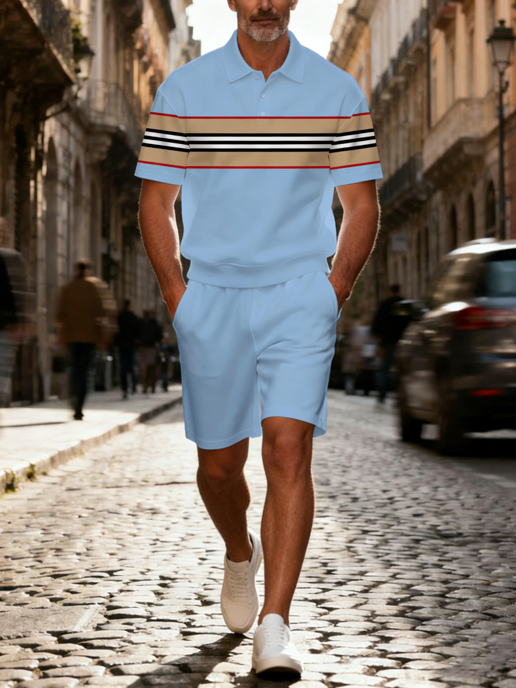 Men's Colorblock Summer Round Neck Set