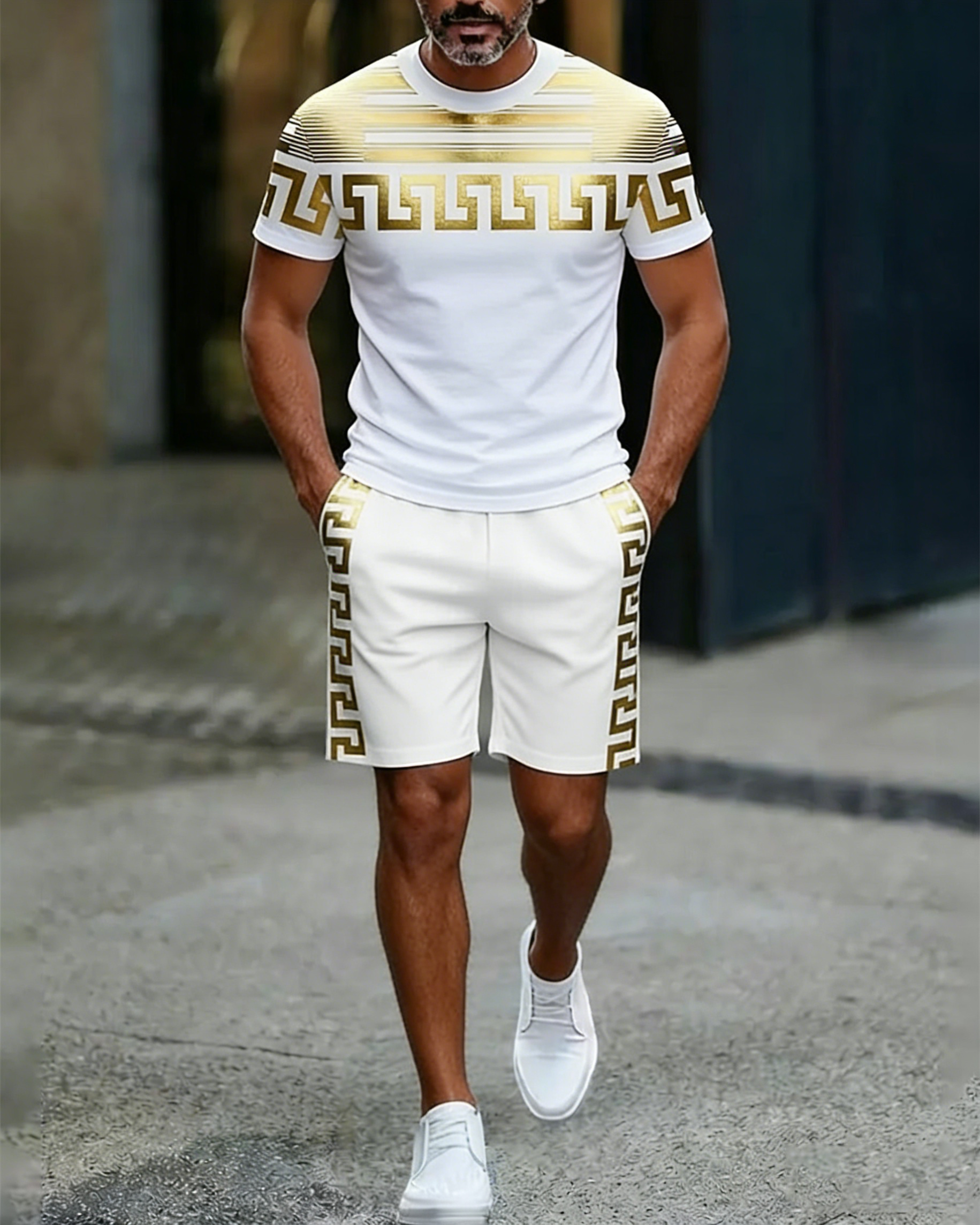 Men's Colorblock Summer Round Neck Set