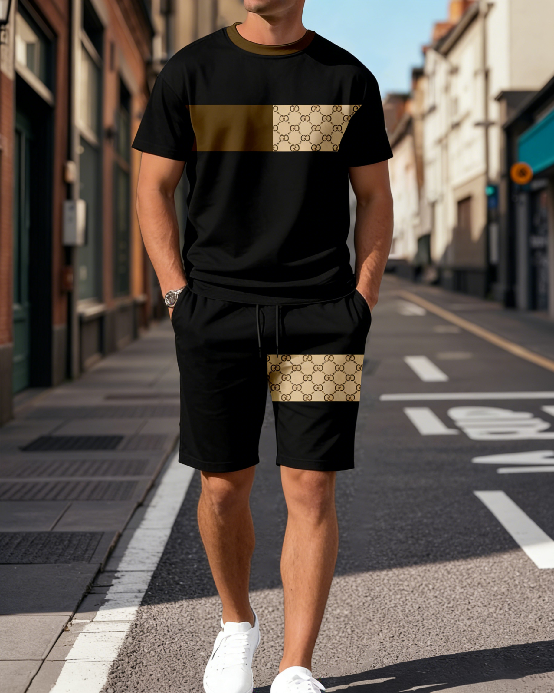 Men's Colorblock Summer Round Neck Set