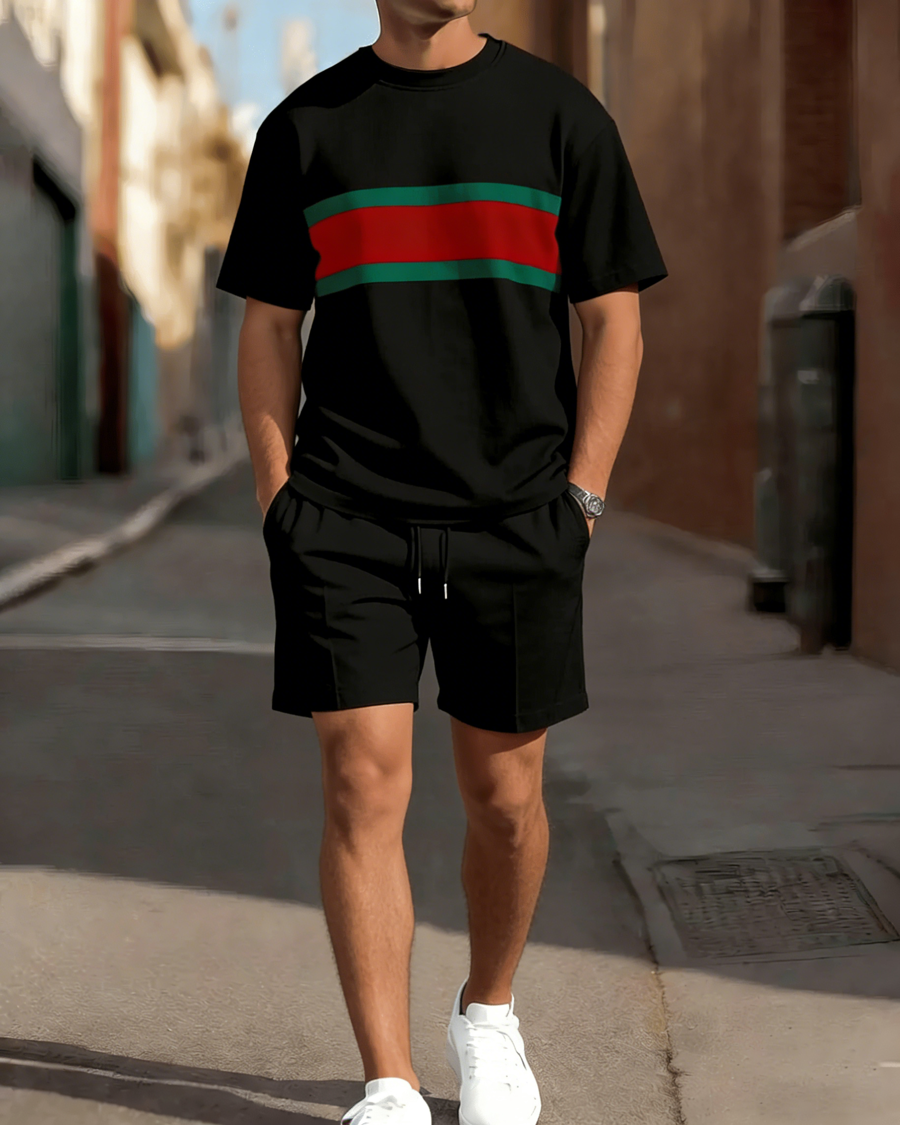 Men's Colorblock Summer Round Neck Set