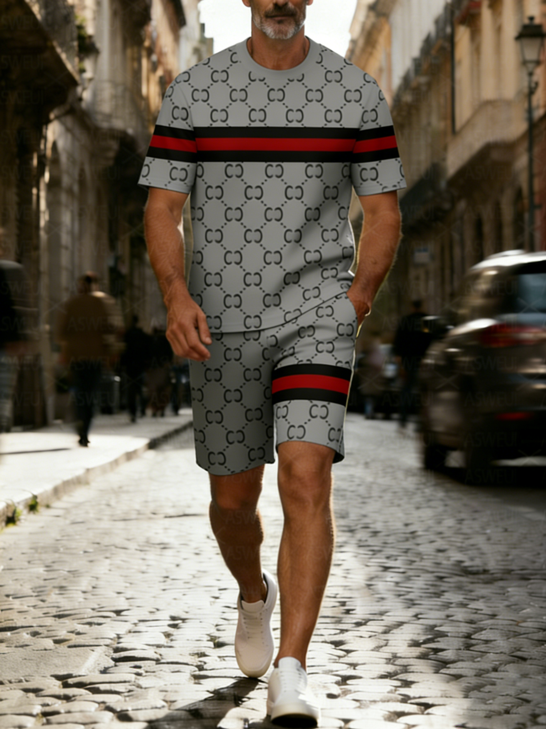 Men's Colorblock Summer Round Neck Set