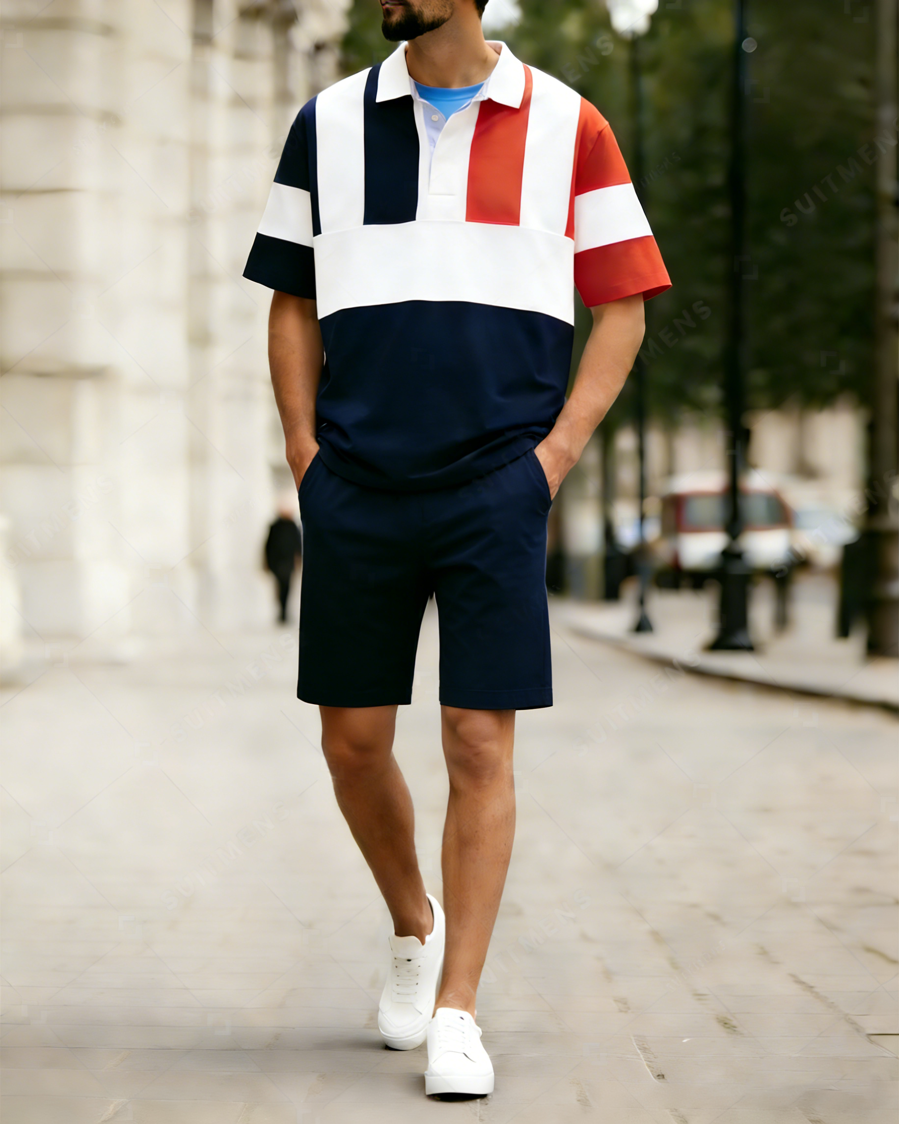 Men's Colorblock Summer Round Neck Set