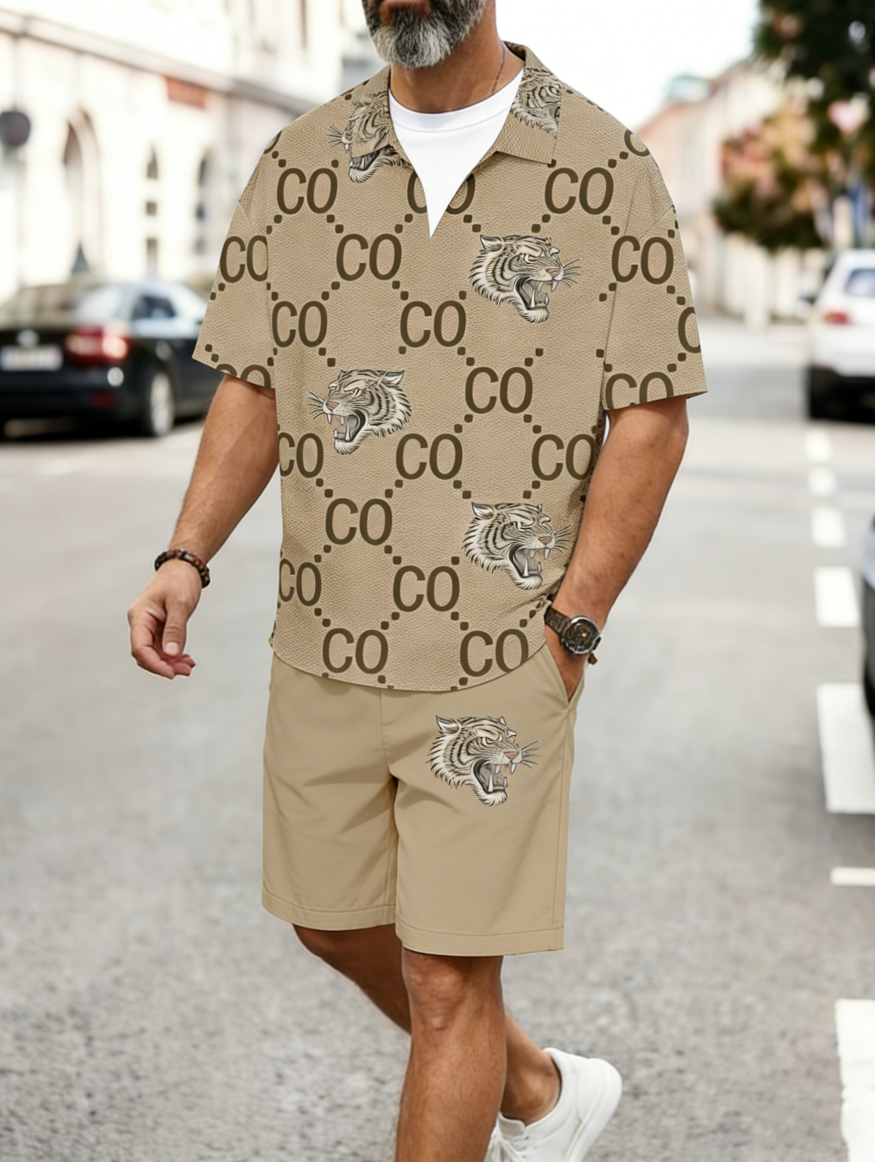 Men's Colorblock Summer Round Neck Set