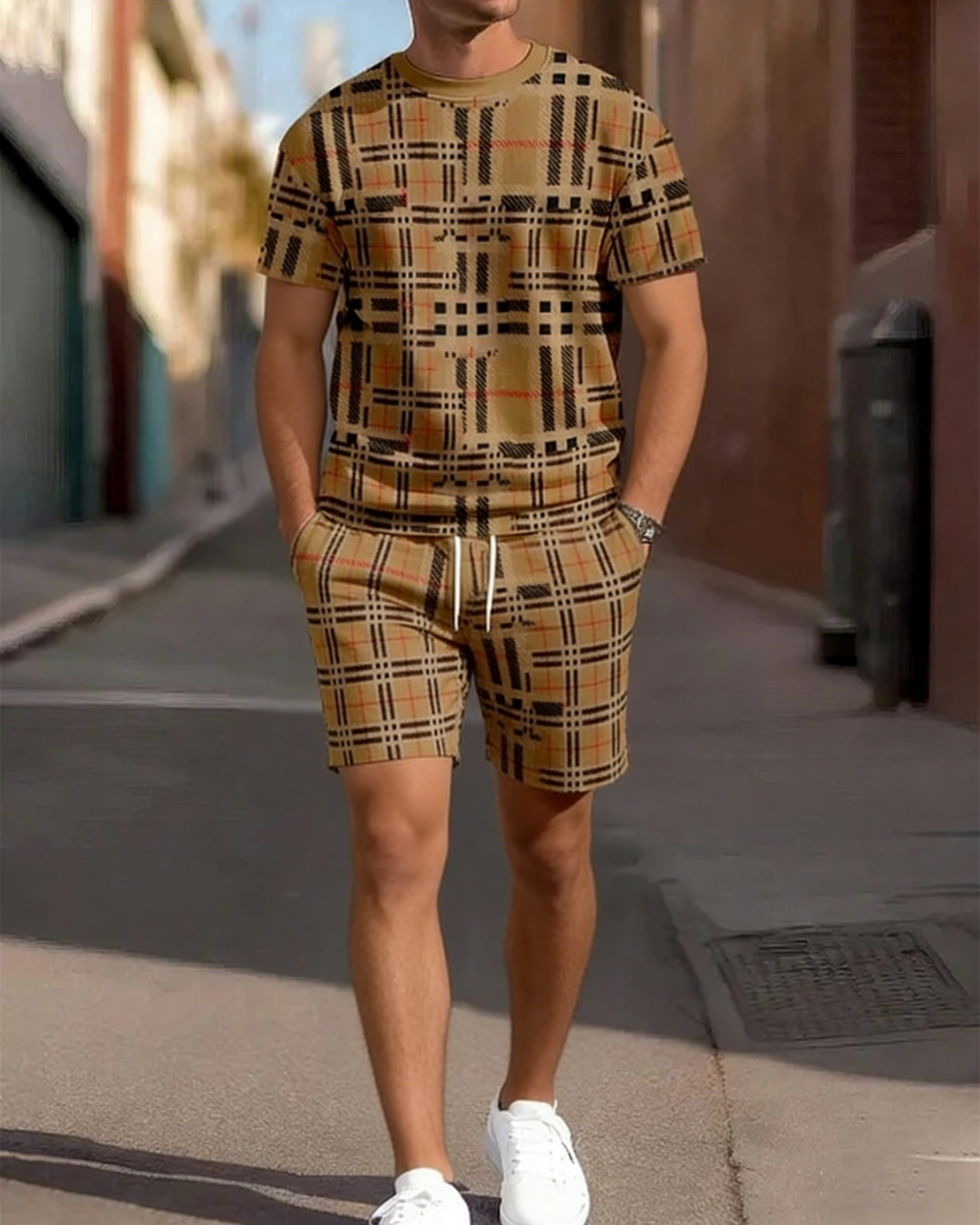 Men's Colorblock Summer Round Neck Set