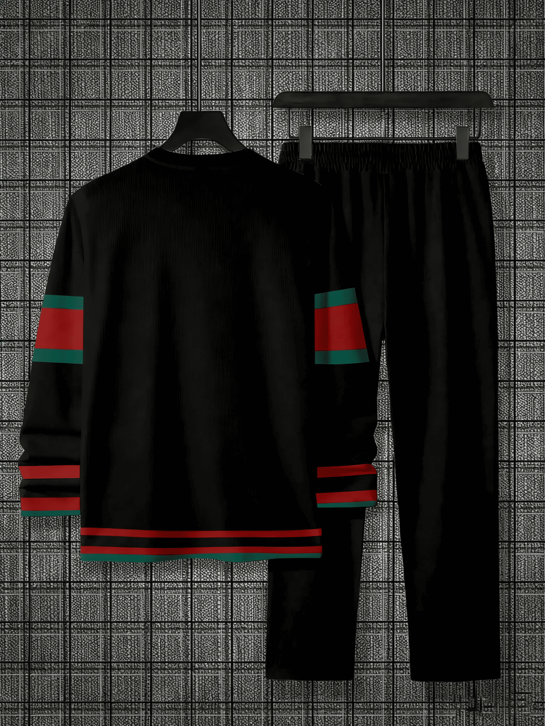 Men's Simple Colorblock Round Neck Casual Sports Set 0189