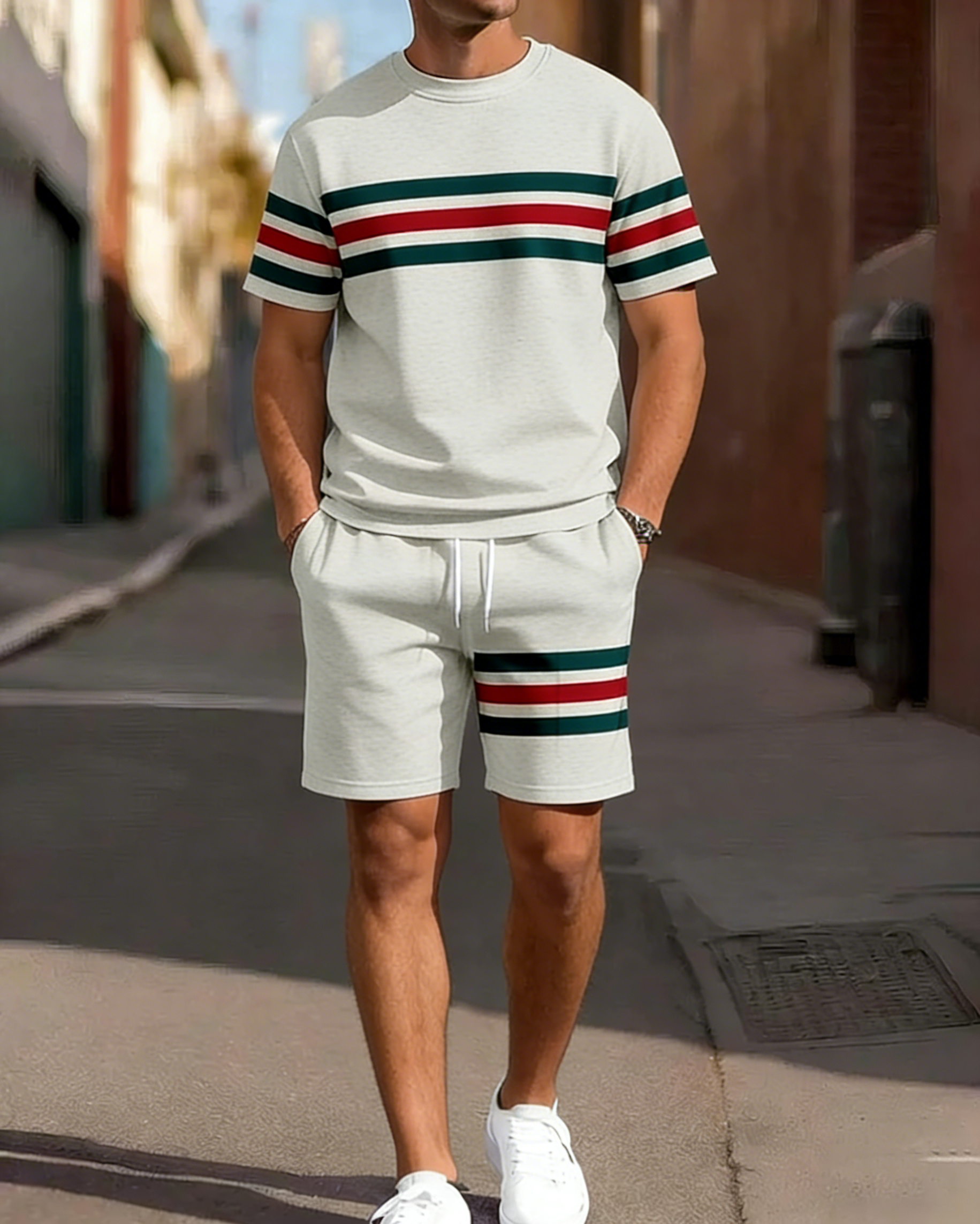 Men's Colorblock Summer Round Neck Set