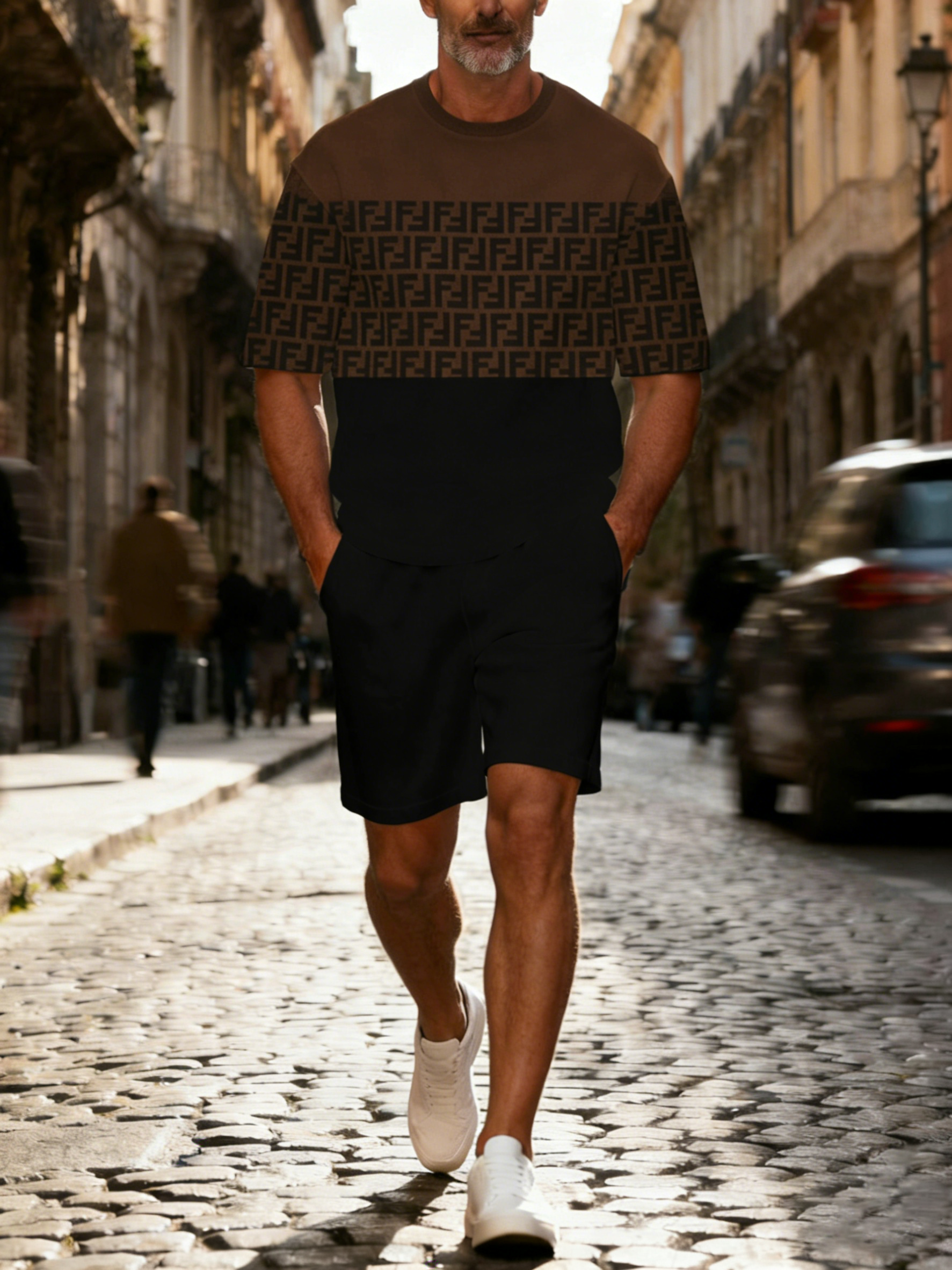 Men's Colorblock Summer Round Neck Set