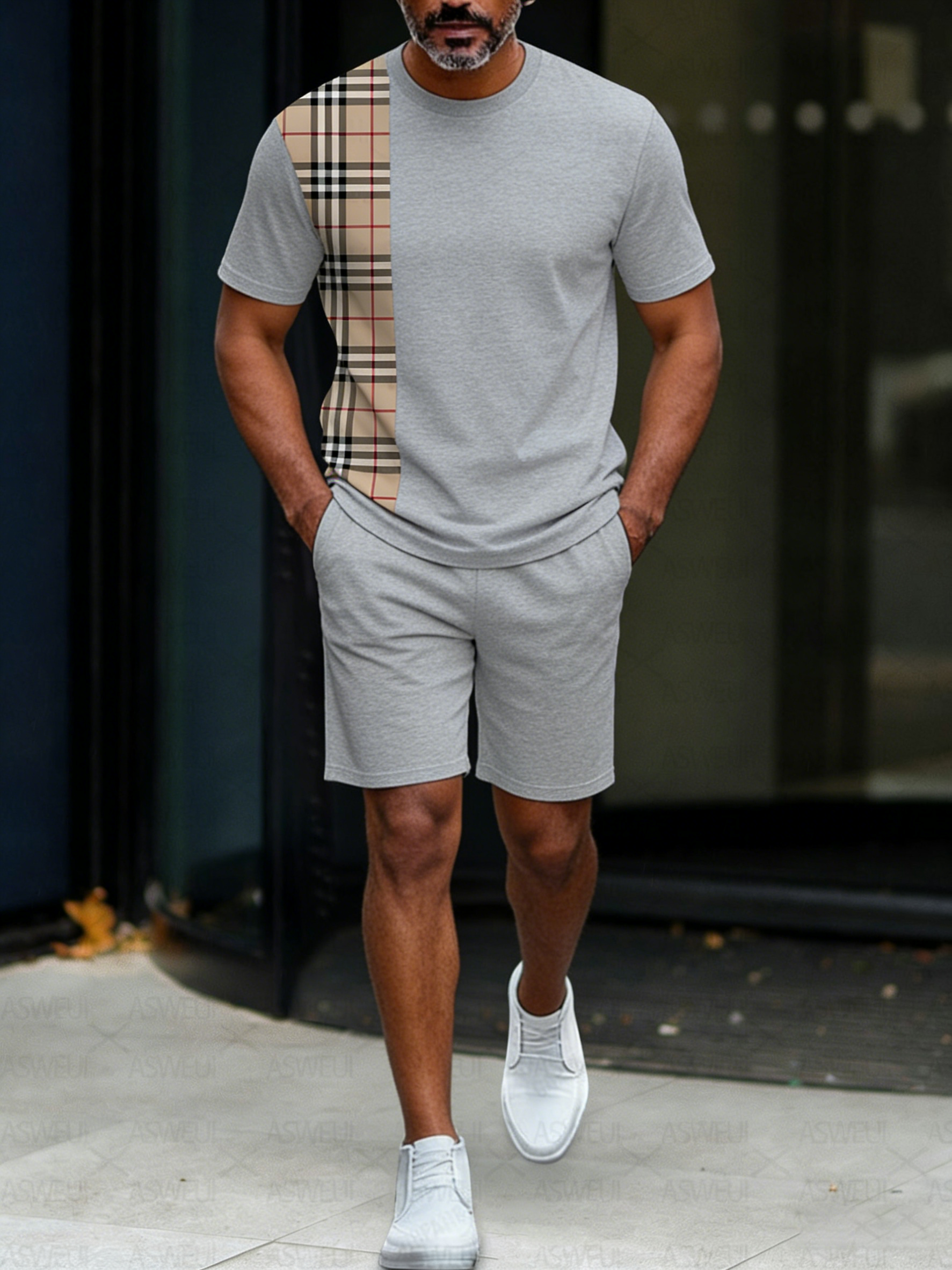 Men's Colorblock Summer Round Neck Set