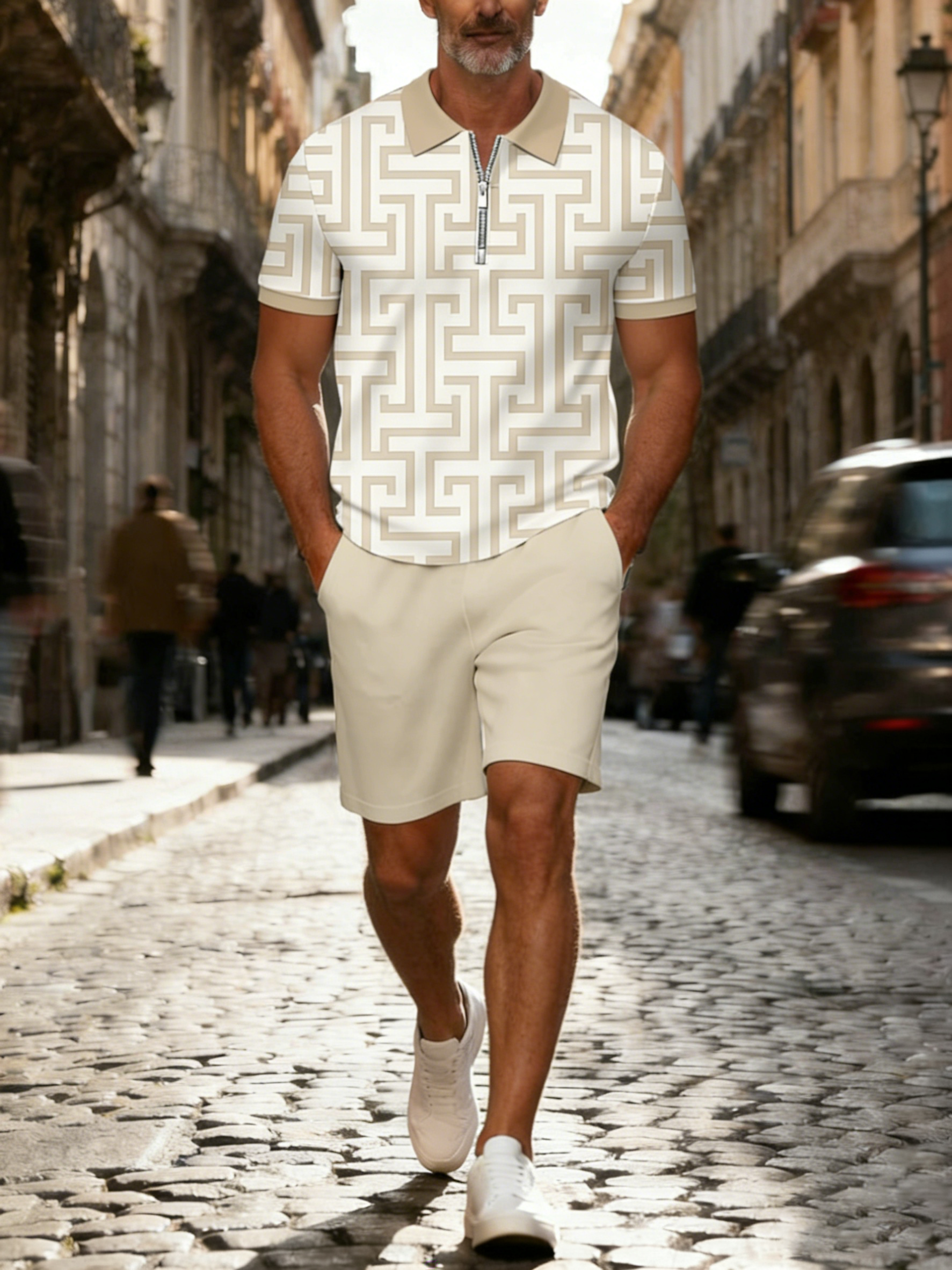 Men's Colorblock Summer Round Neck Set