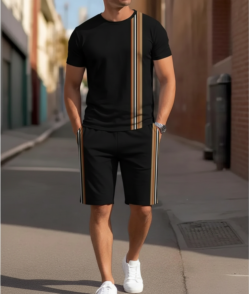 Men's Colorblock Summer Round Neck Set