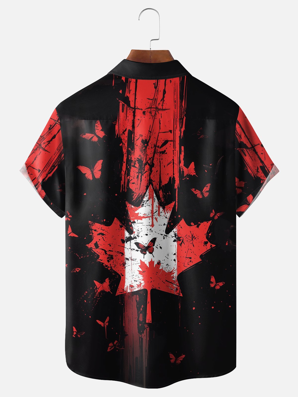 Moisture-wicking Canada Day Maple Leaf Chest Pocket Bowling Shirt