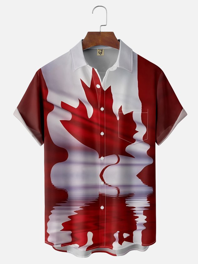 Moisture-wicking Canada Day Flag Art Chest Pocket Casual Shirt